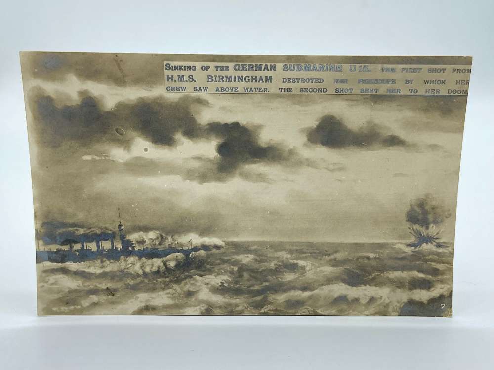 WW1 Royal Navy HMS Birmingham Sinking German Submarine U15 Postcard
