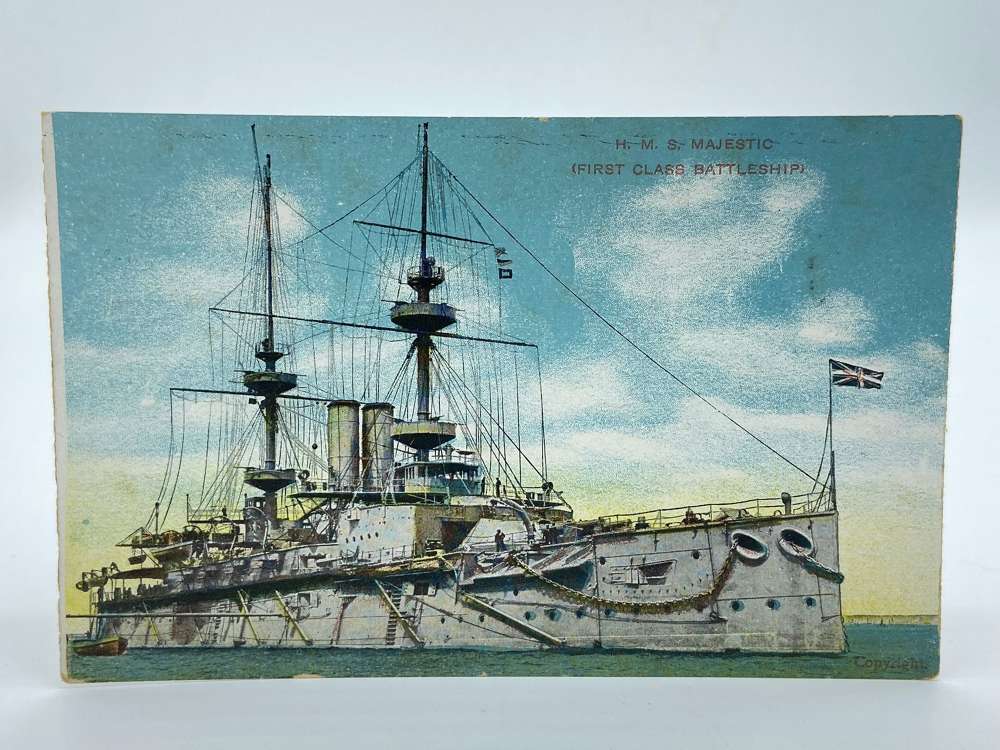 WW1 Royal Navy HMS Majestic Sunk By German Uboat Postcard
