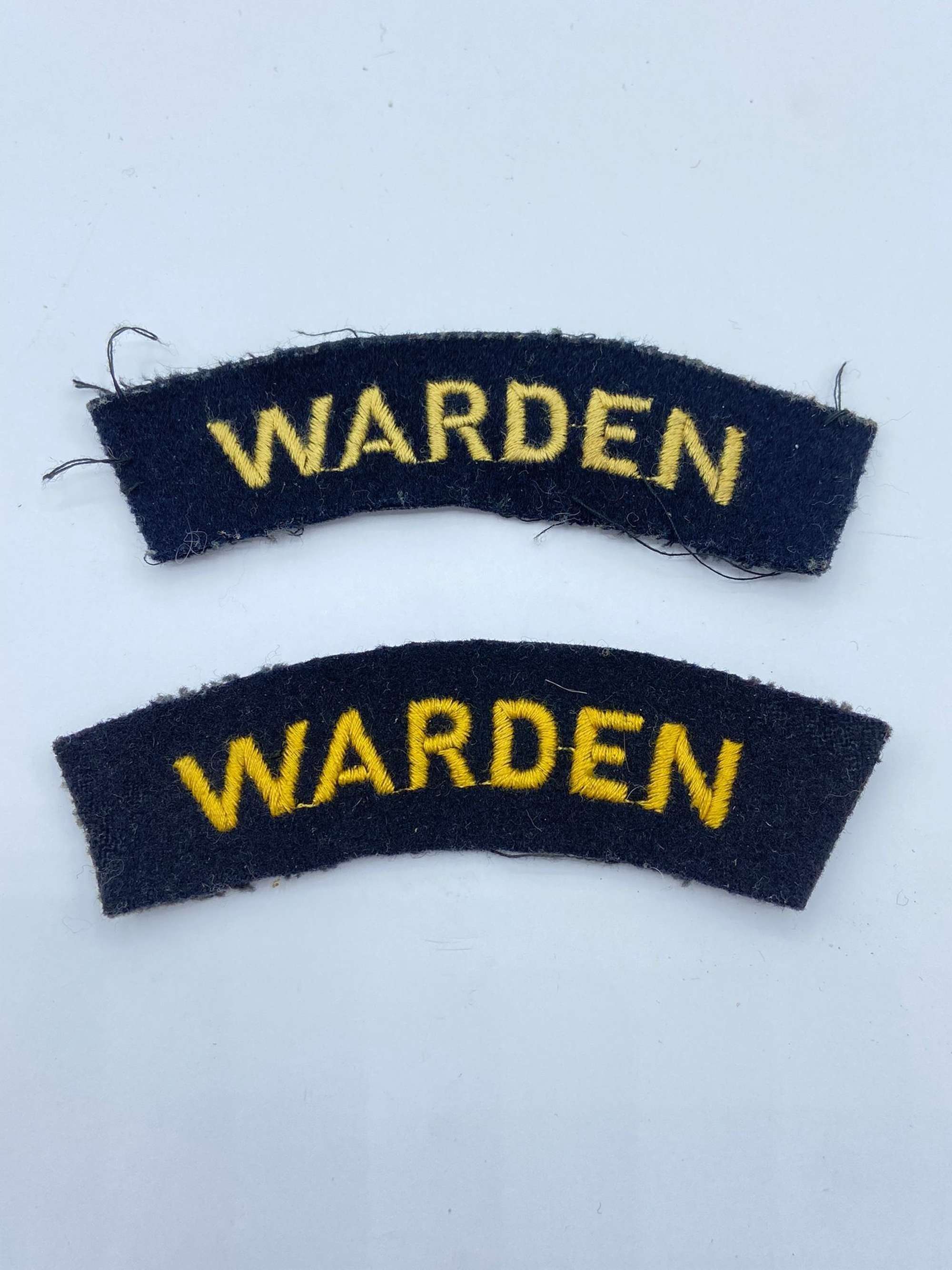 Pair Of WW2 British Home Front Civil Defence Warden Shoulder Titles