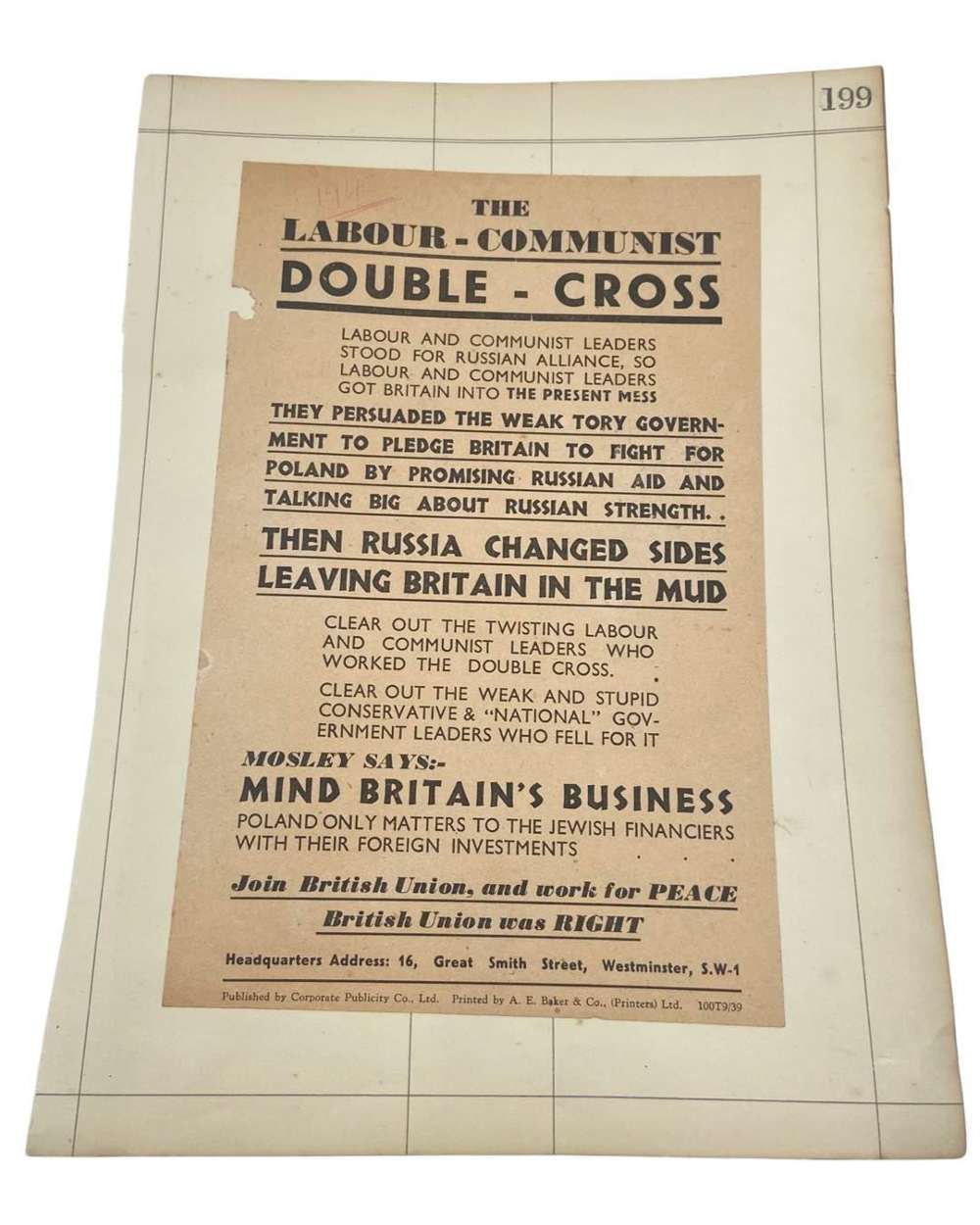 1930s British Union Of Fascists Anti-Tory &lsquo;Double Cross&rsquo; Poster