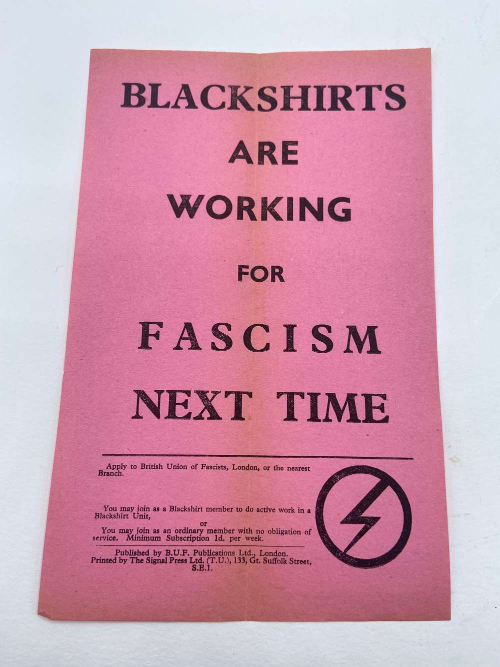 British Union Of Fascists &lsquo;Blackshirts Are Working For Fascism&rsquo; poster