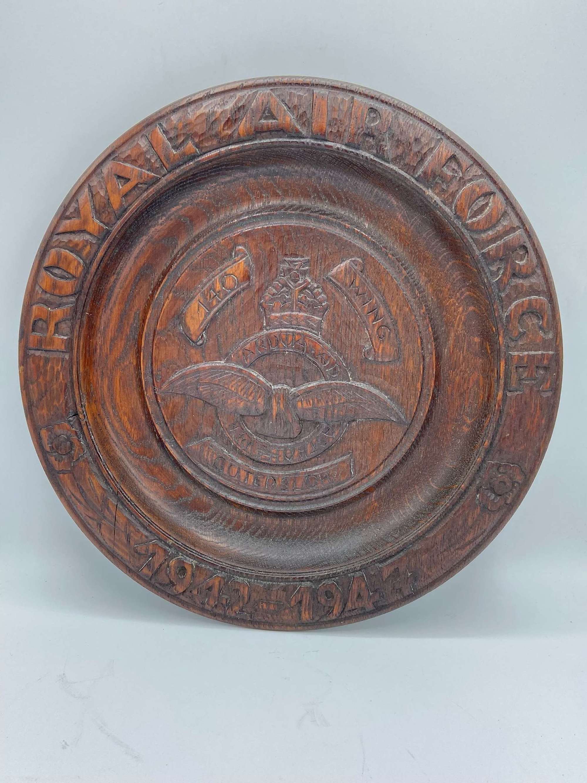 WW2 Royal Air Force 140 Wing Hand Carved Wooden Plate 1942-1947