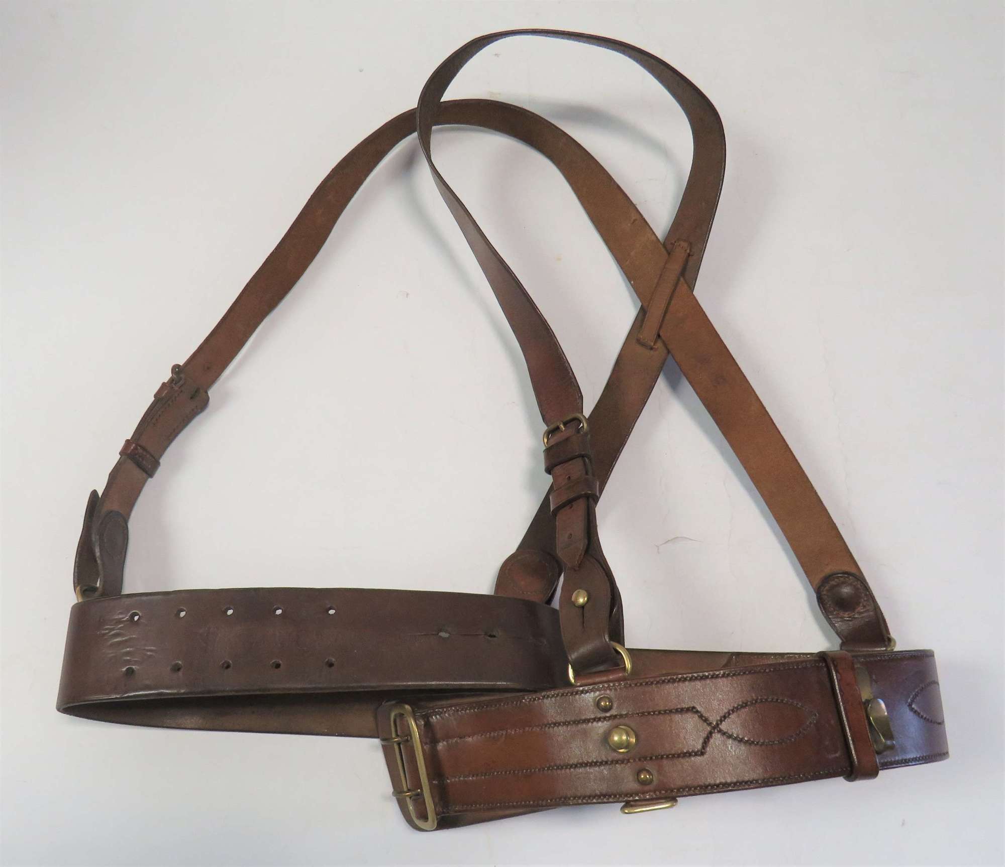 1917 Dated Officers Sam Browne Belt with Double Shoulder Straps