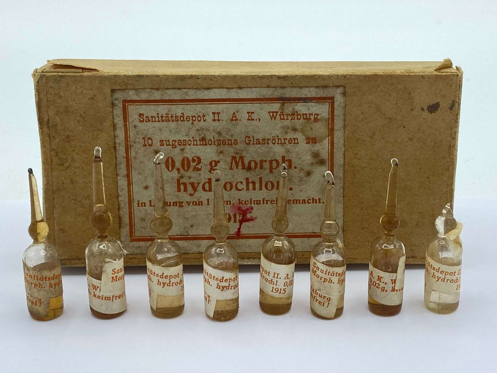 WW1 German 1915 Dated Un-Issued Morphine Hypodermic Ampoules & Box