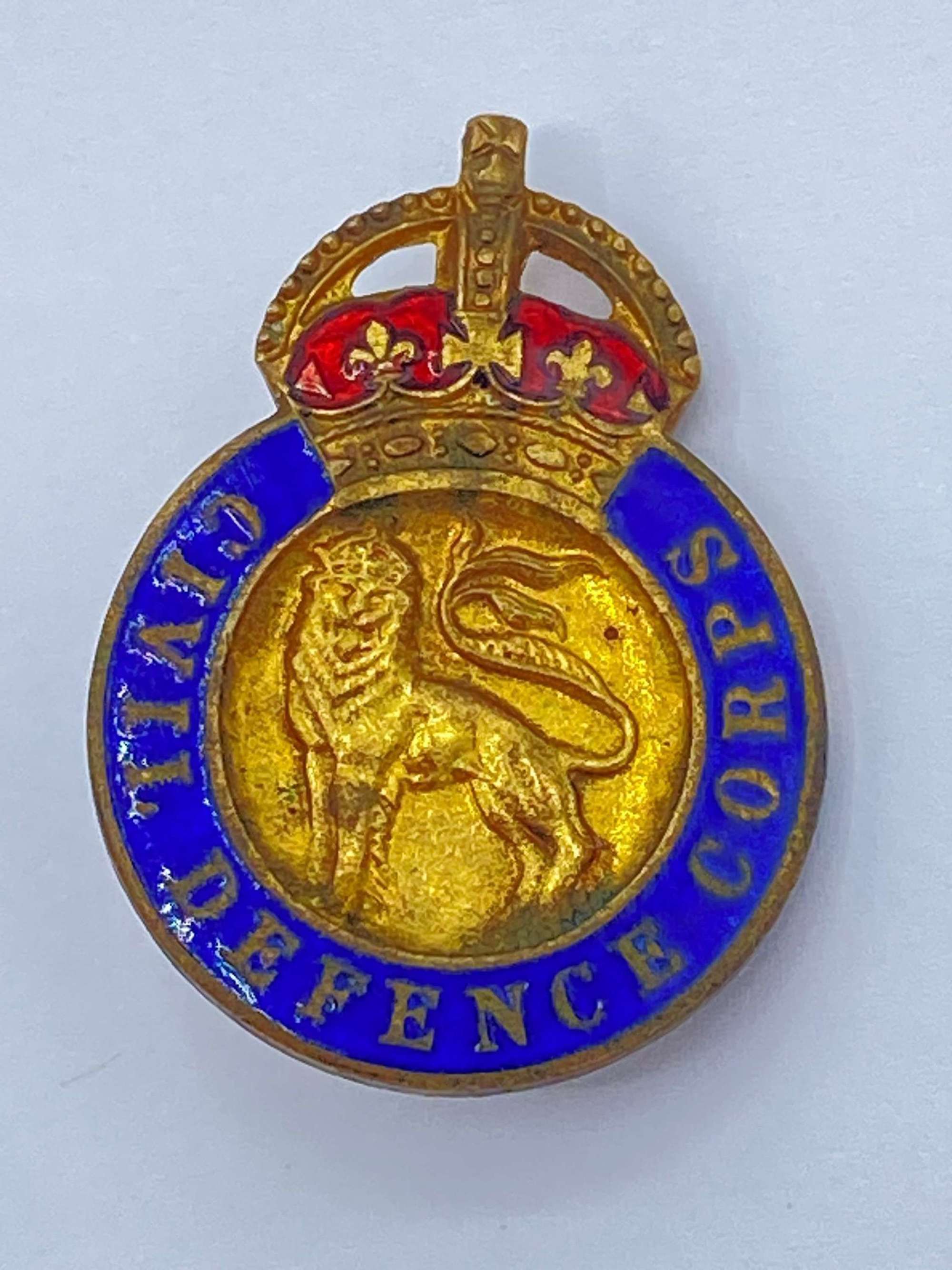 WW2 British Civil Defence Kings Open Crown Enamel Badge By Fattorini
