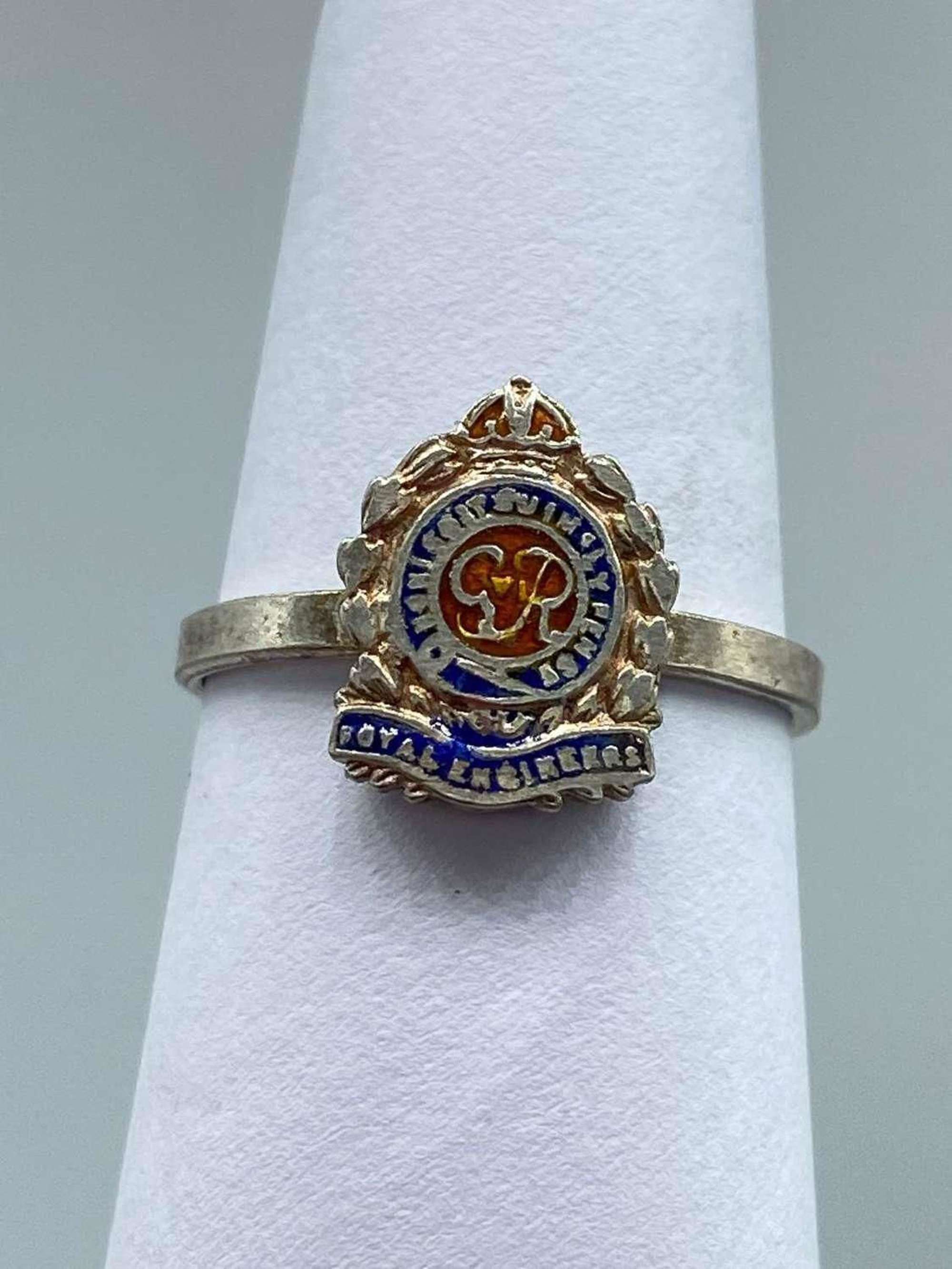 WW2 Silver & Enamel Royal Engineers Sweetheart Ring Size M 1/2
