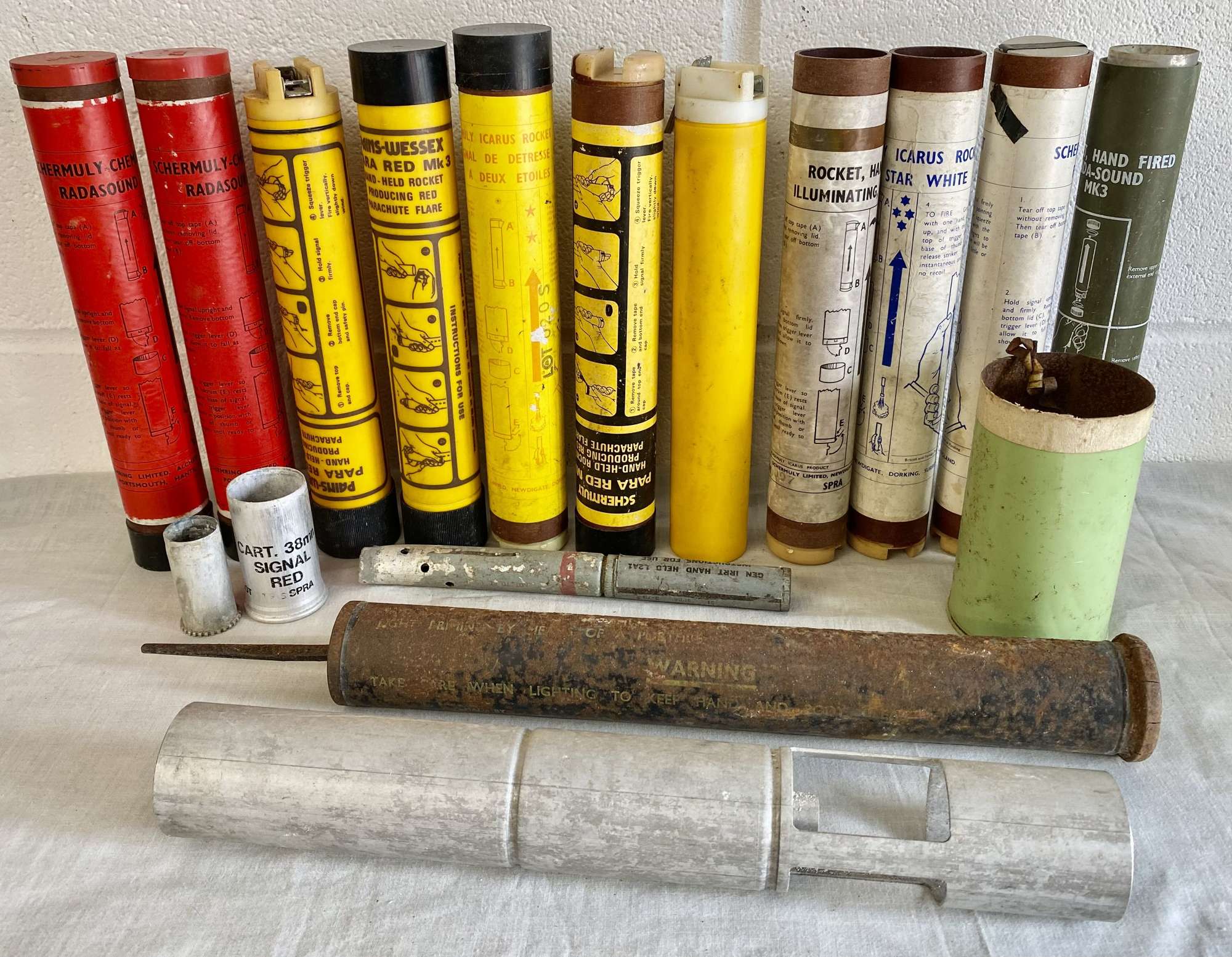 Collection of 17 British Military Inert Used Flare Tubes