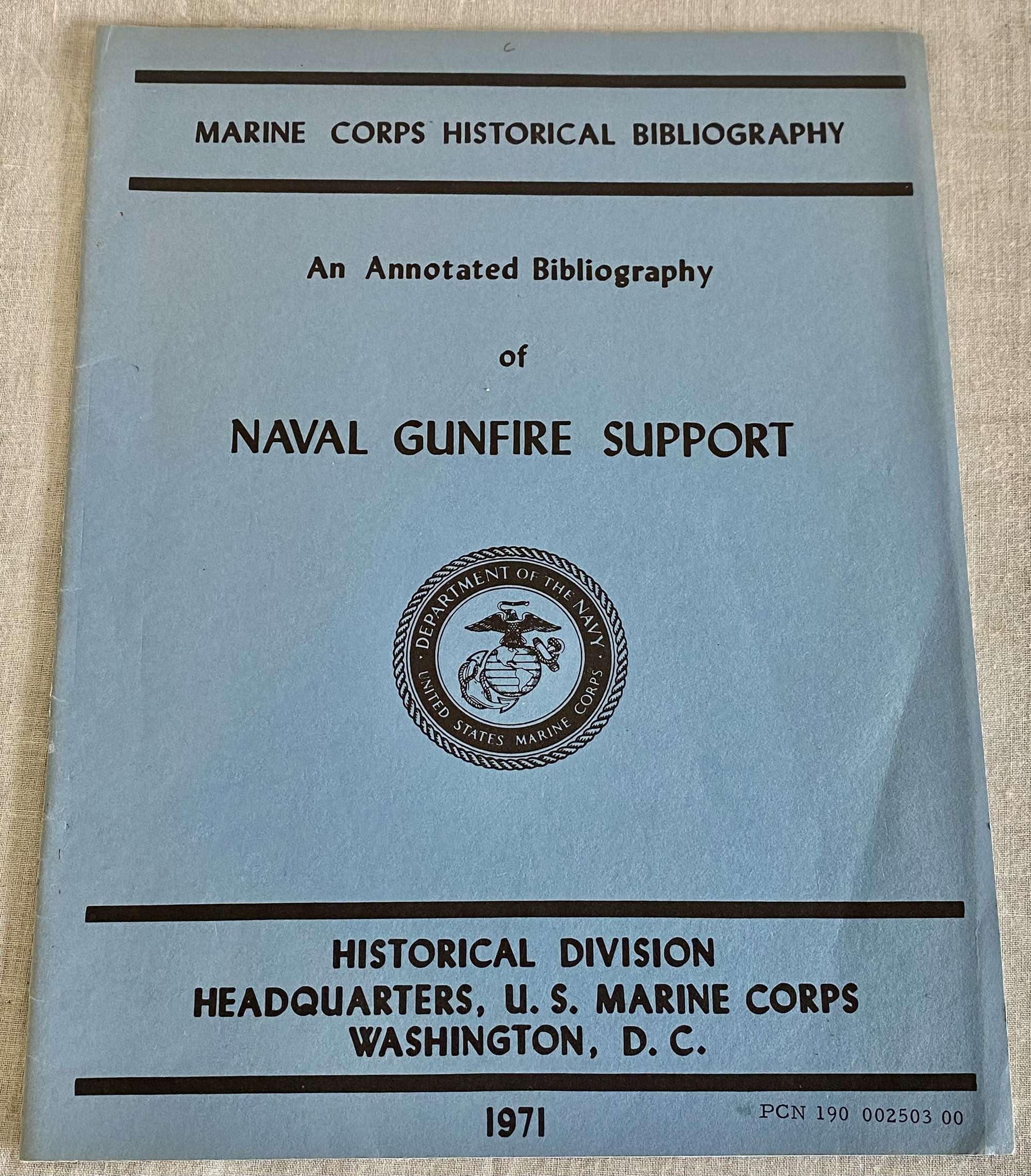 US Military Marine Corps Bibliography Naval Gunfire Support 1971 Dated Booklet