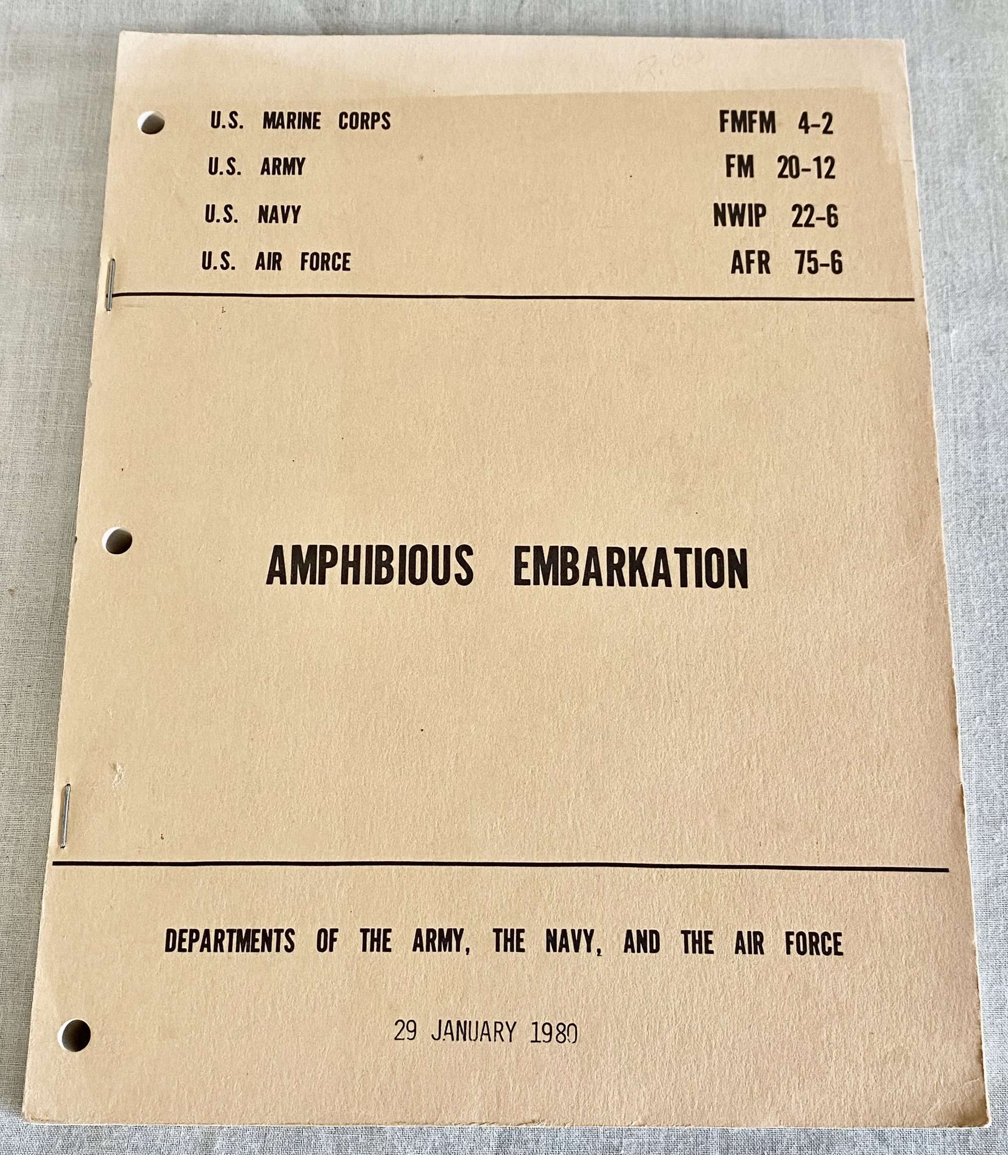 US Military Issue Amphibious Embarkation 29th January 1980 Dated Booklet