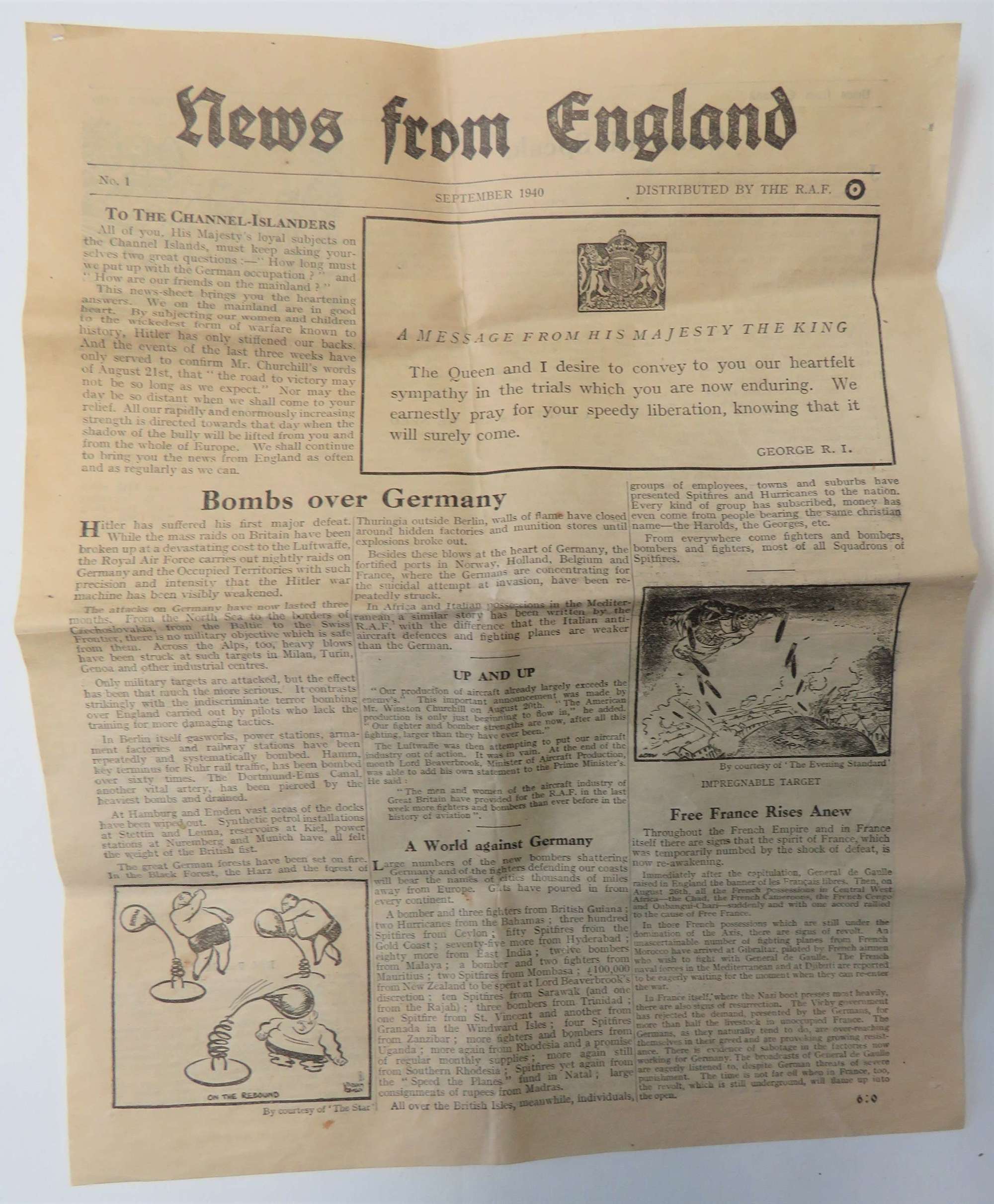 1940 News From England Dropped over the Channel Islands Number 1
