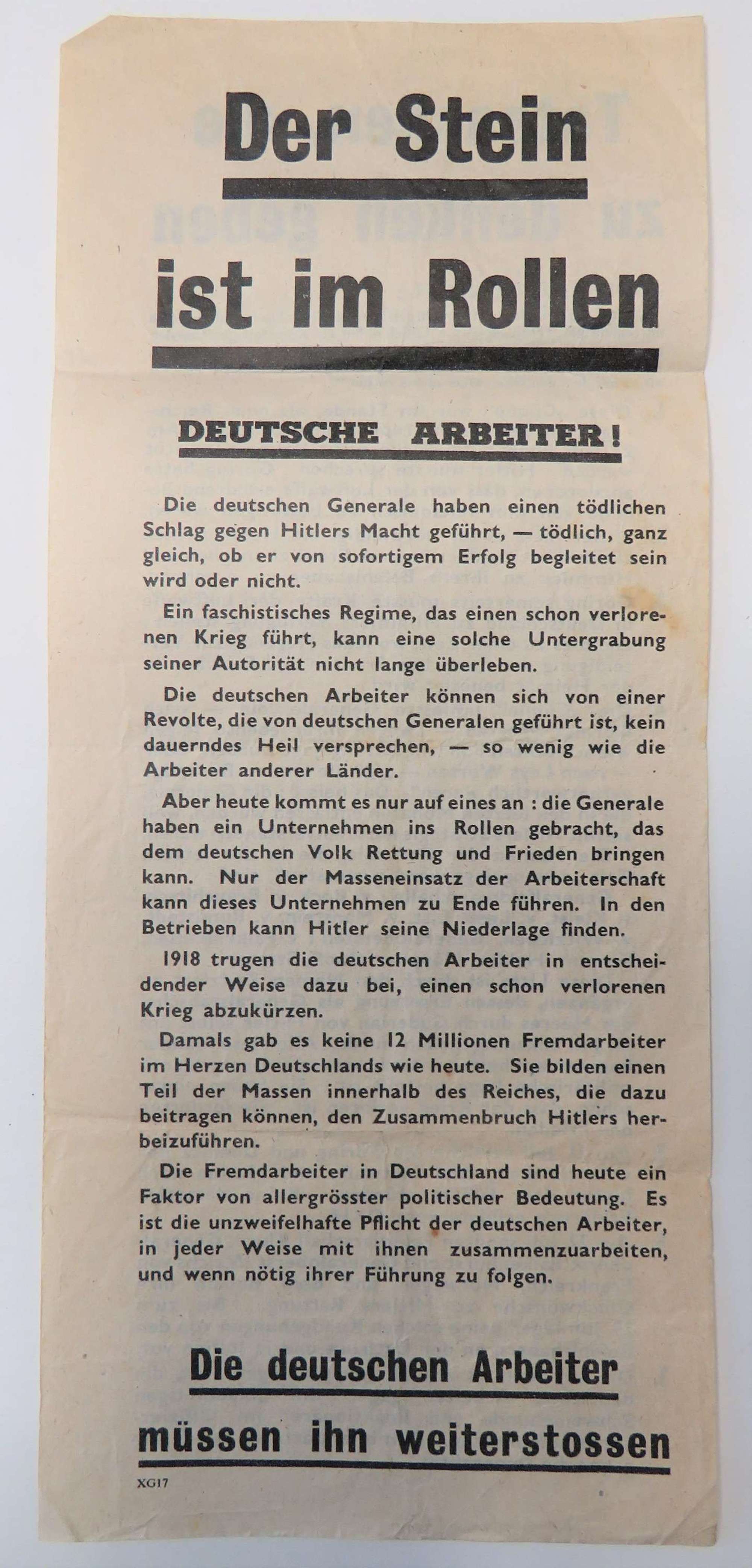 WW 2 Air Dropped German Propaganda Leaflet XG17