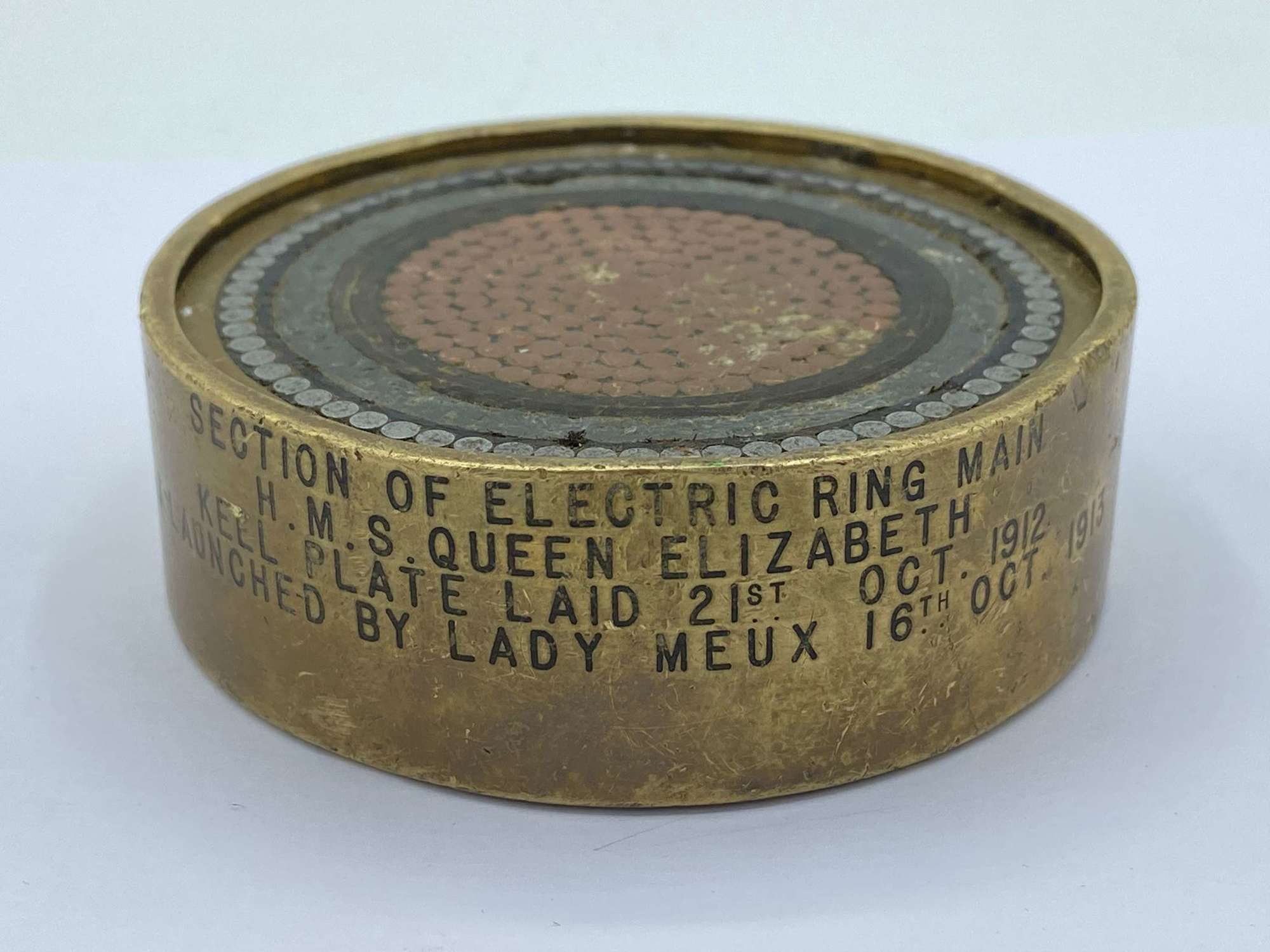 WW1 HMS Queen Elizabeth (1913) Section Of Electrical Ring Desk Weight