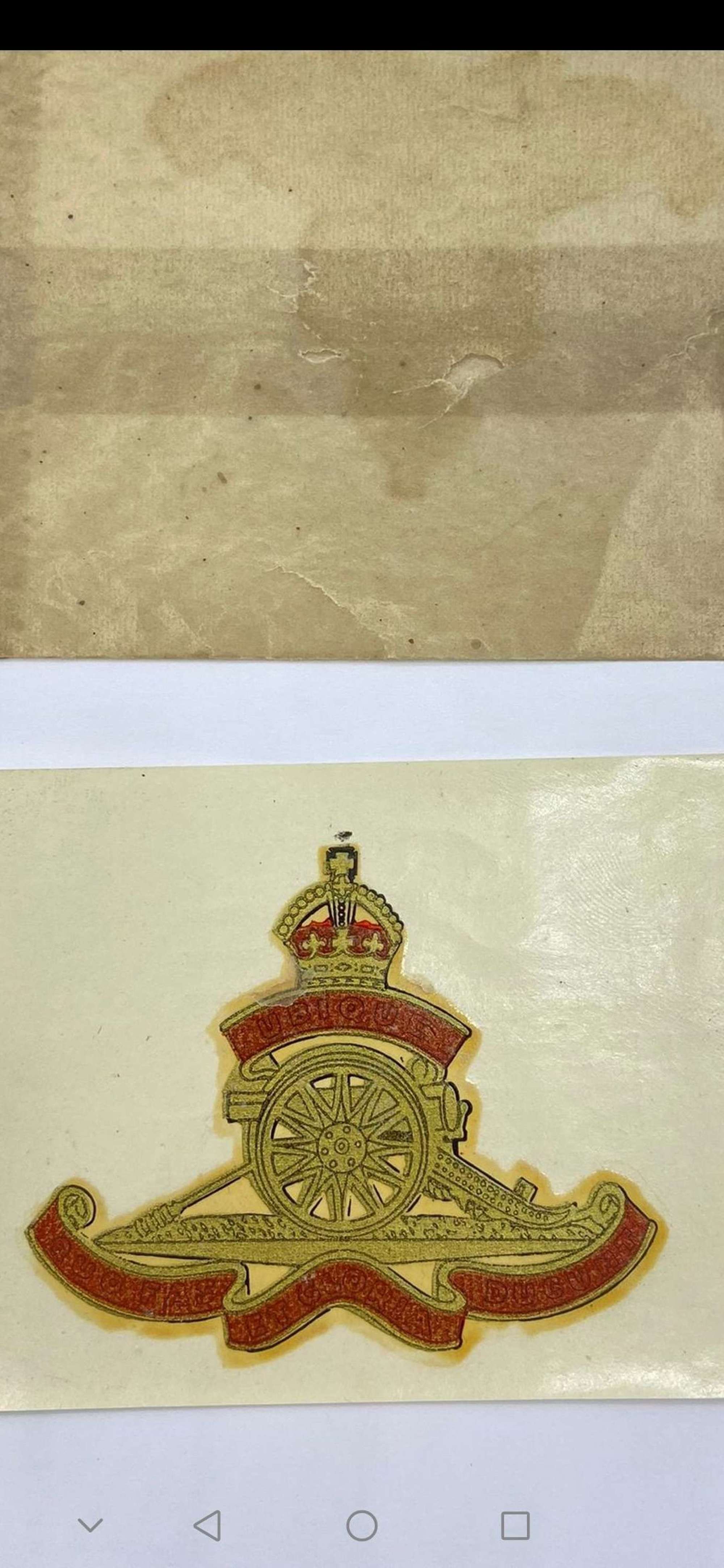 Unused WW2 Royal Regiment of Canadian Artillery Helmet Transfer Emblem