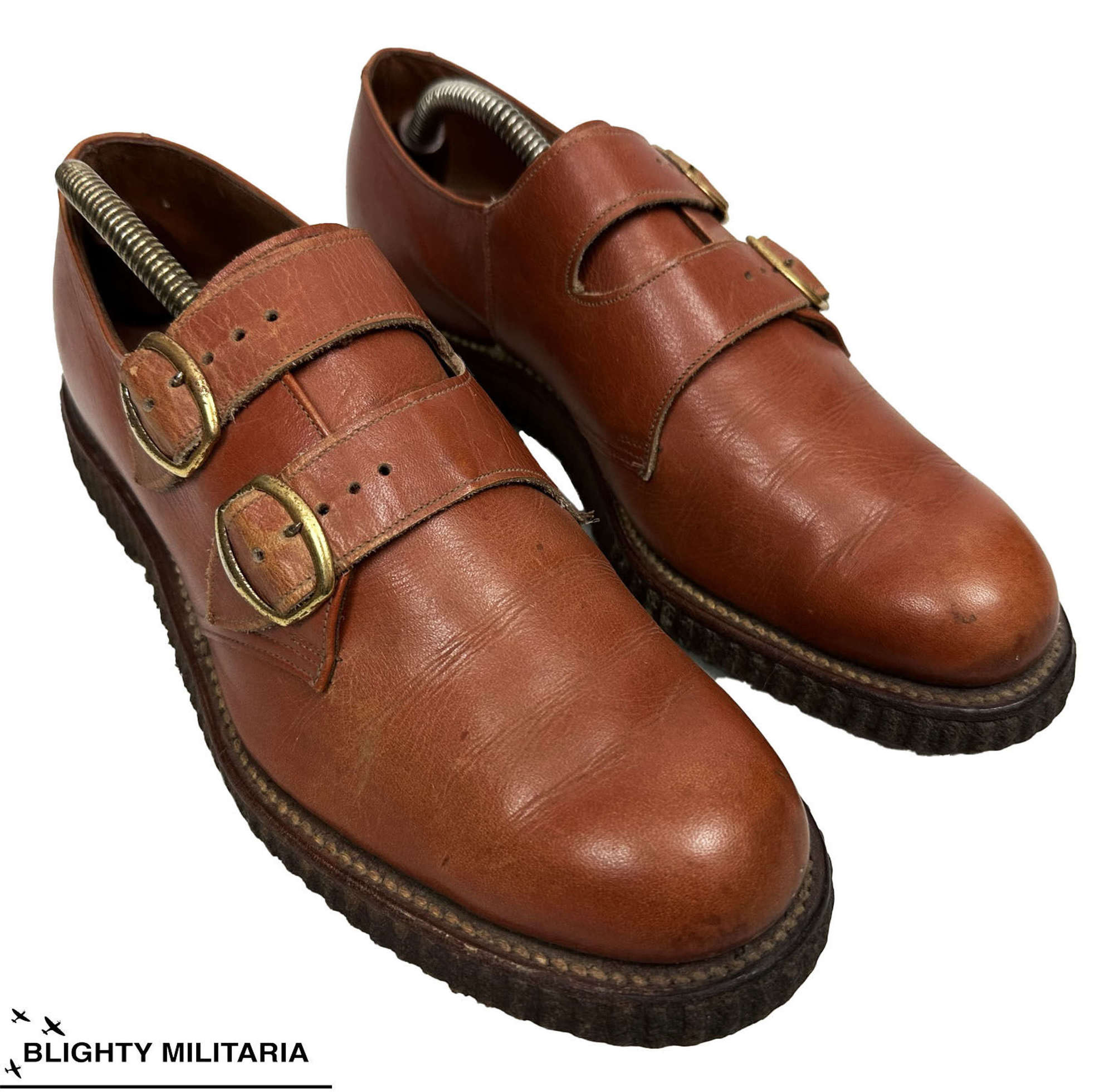 Incredible 1940s CC41 Men's Crepe Sole Double Monk Strap Shoes Size 7