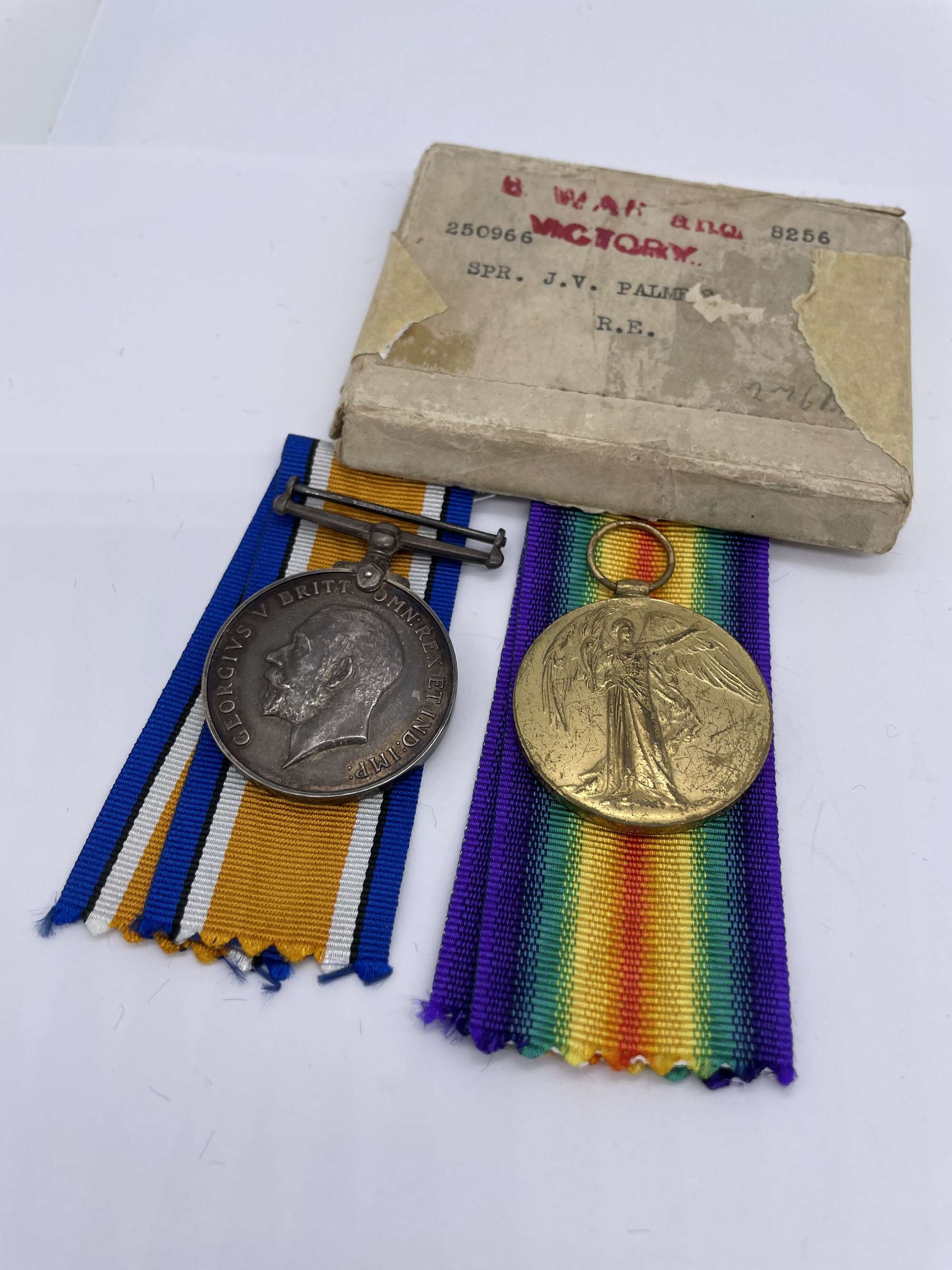 Original World War One Medal Pair, Pte Palmer, Royal Engineers, with Box of Issue