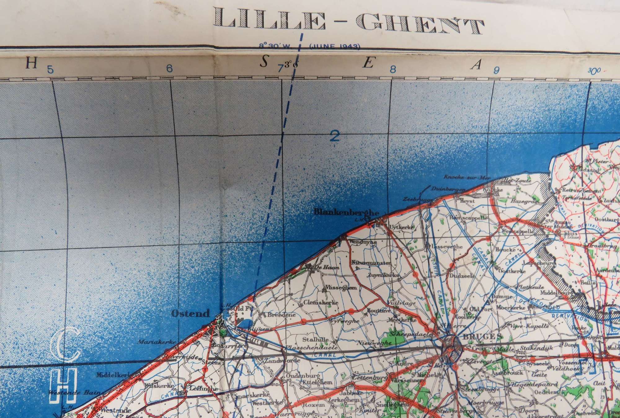 WW2 Army / Air Map Lille - Ghent and the Surrounding Area