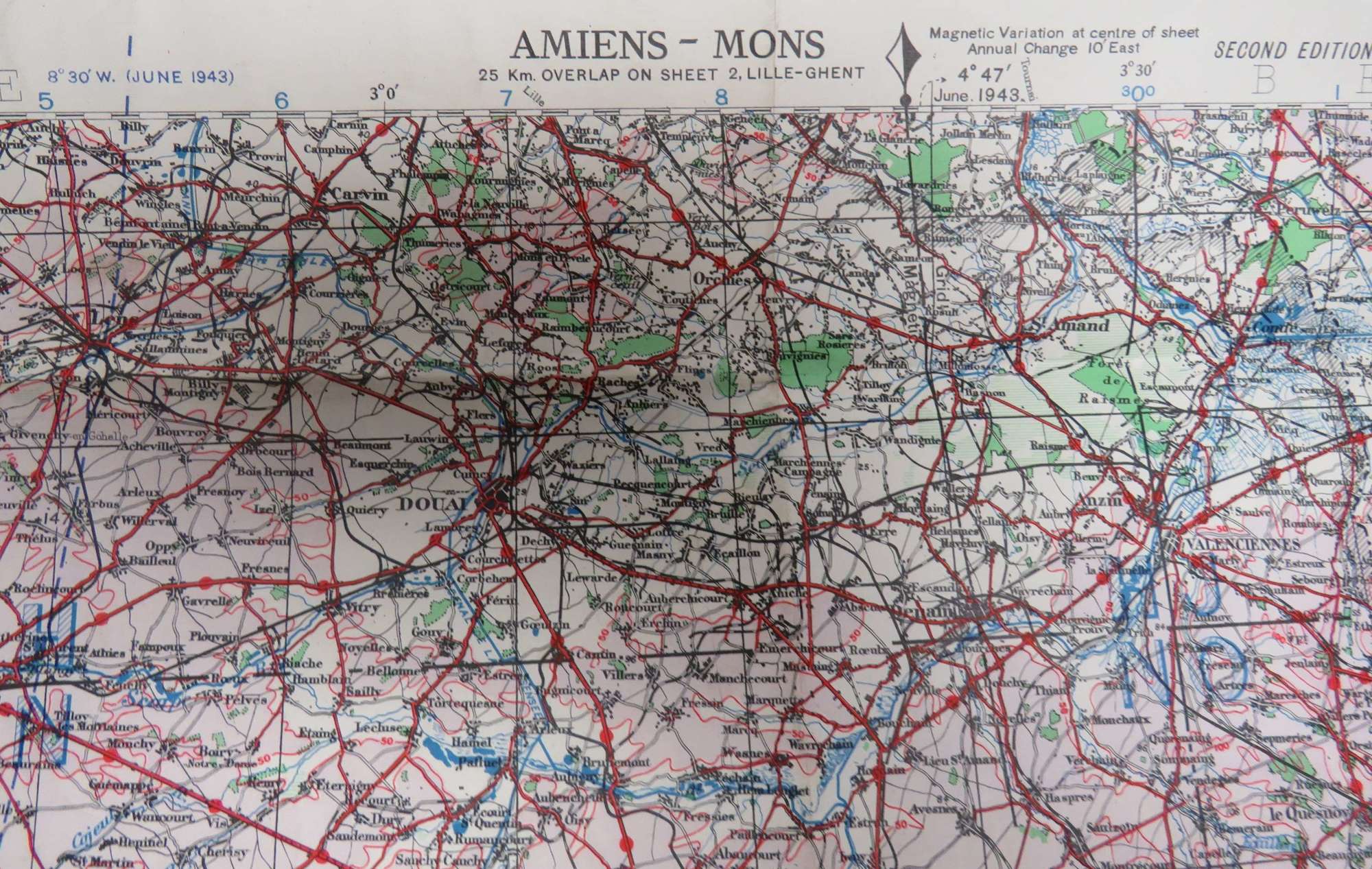 WW2 Army / Air Map Amiens - Mons and the Surrounding Area