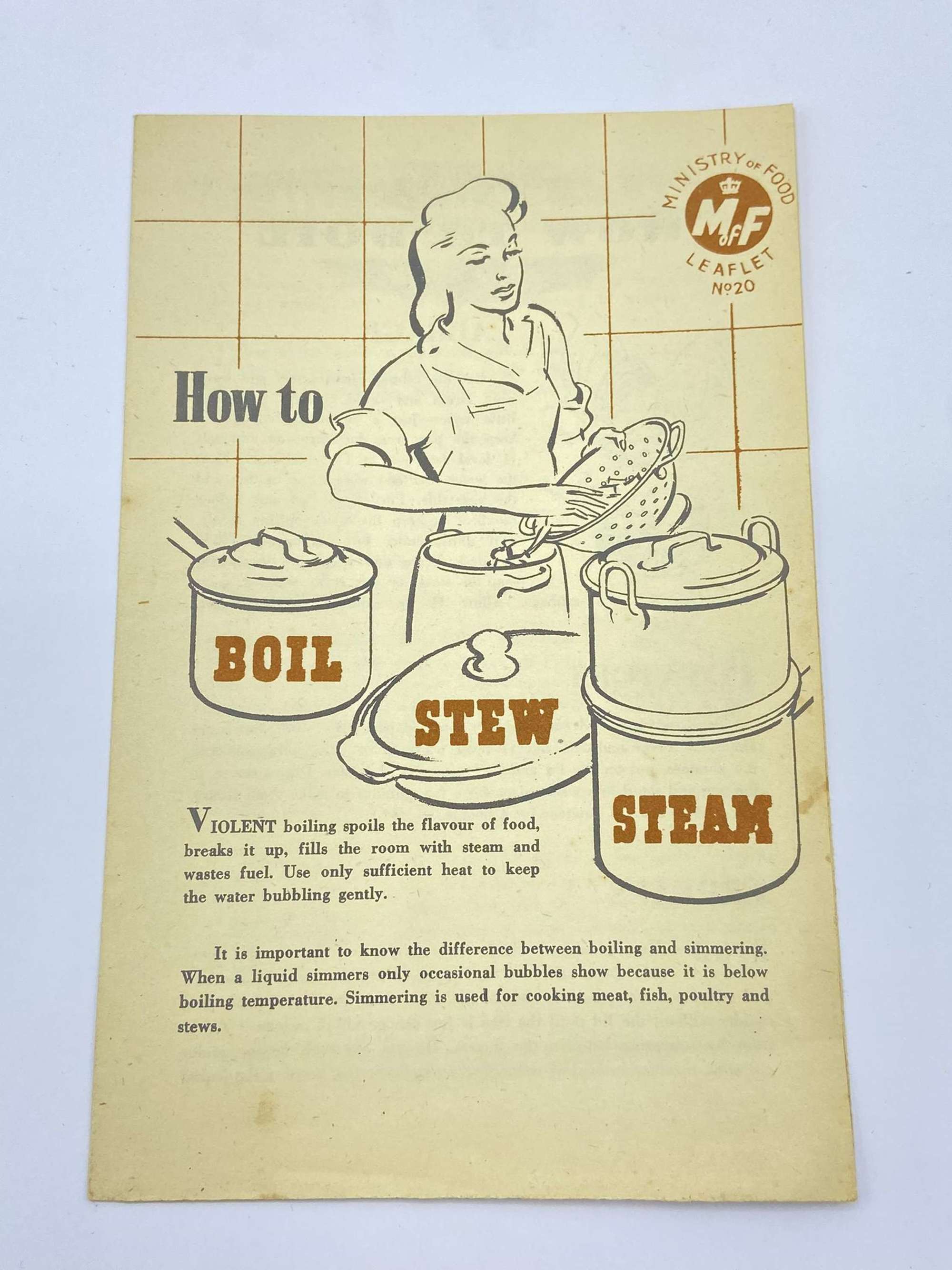WW2 British Ministry Of Food Leaflet No20 How To Boil, Stew & Steam