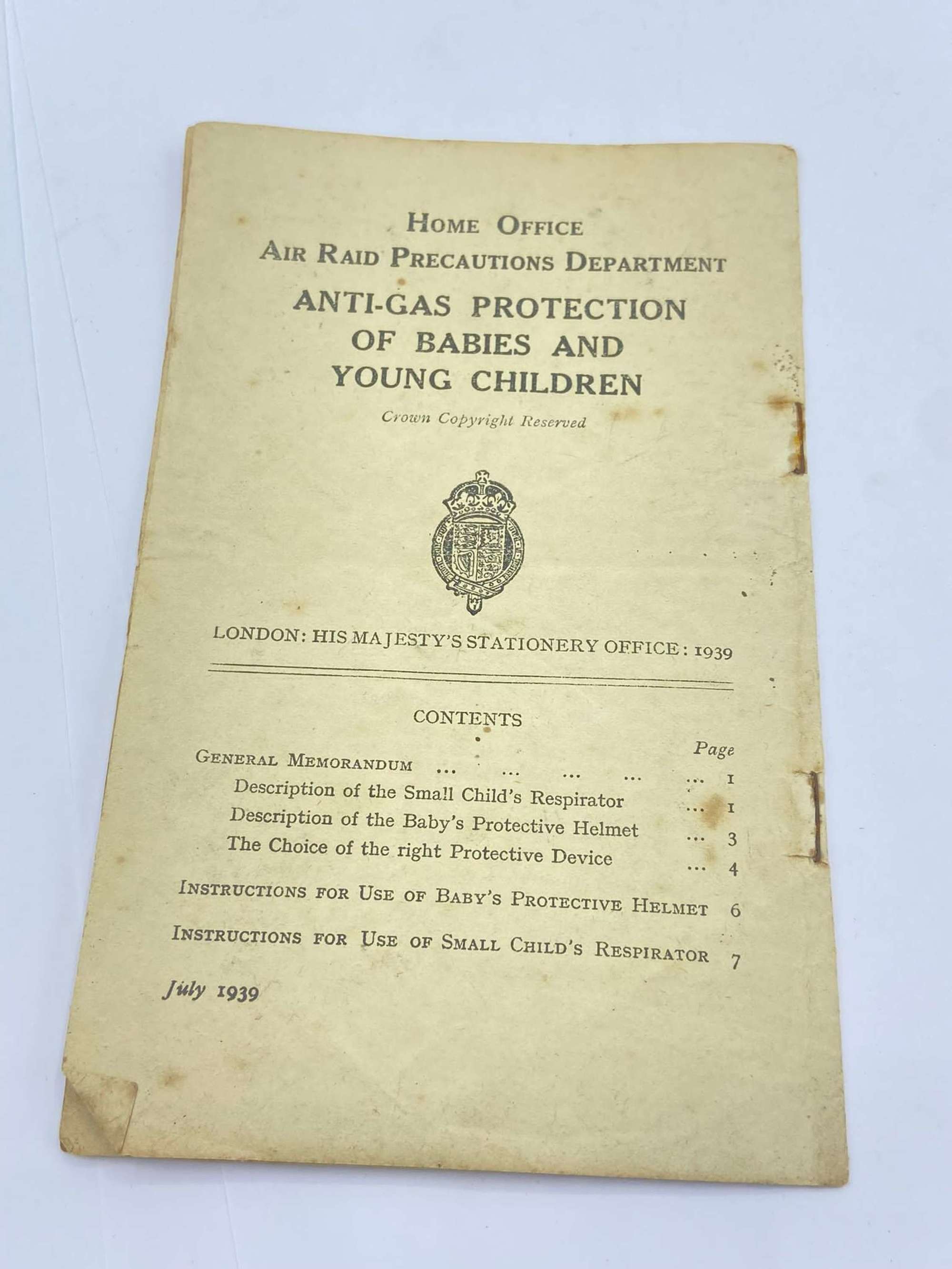 WW2 Anti-Gas Protection Of Babies & Young Children ARP Leaflet