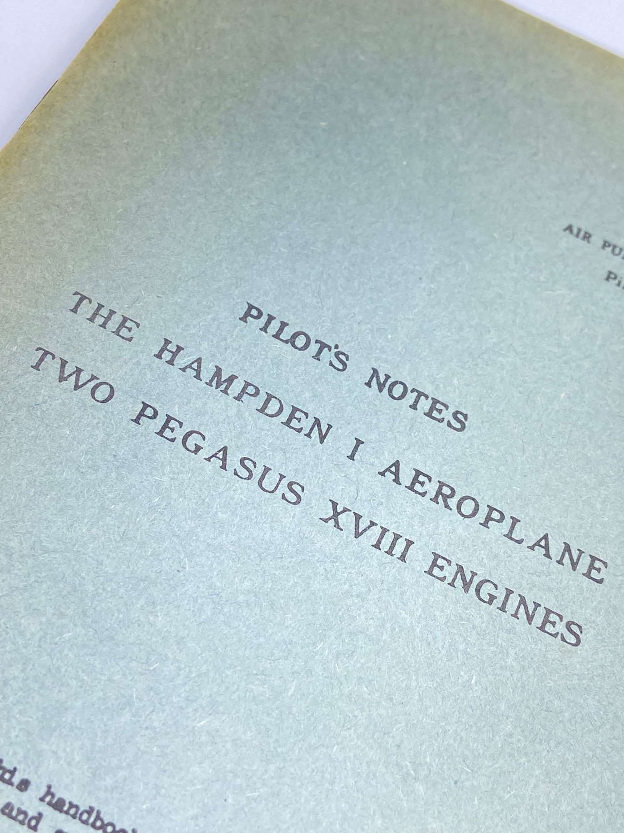 WW2 1939 Pilots Notes The Hampden I Aeroplane Two Pegasus XVIII Engine