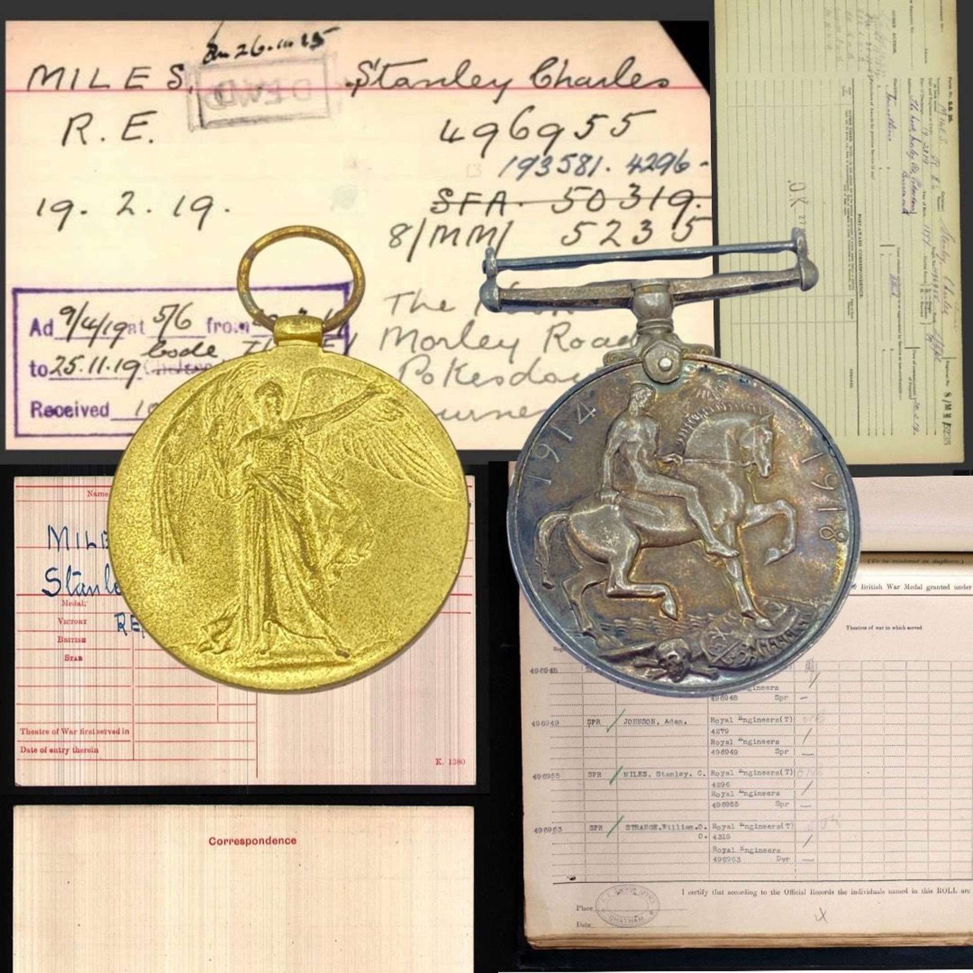WW1 Bournemouth Victory & War Medal Duo L/Cpl S.Miles Royal Engineers