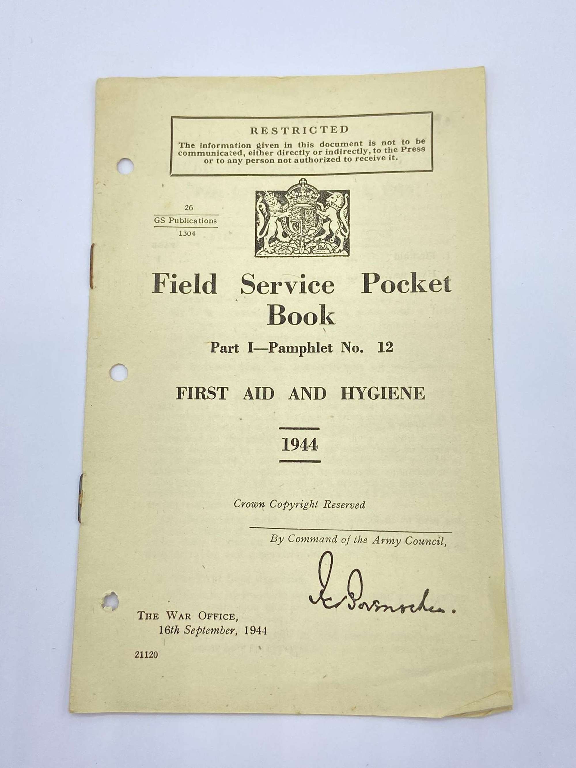 WW2 Field Service Pocket Book First Aid & Hygiene 1944 Pamphlet