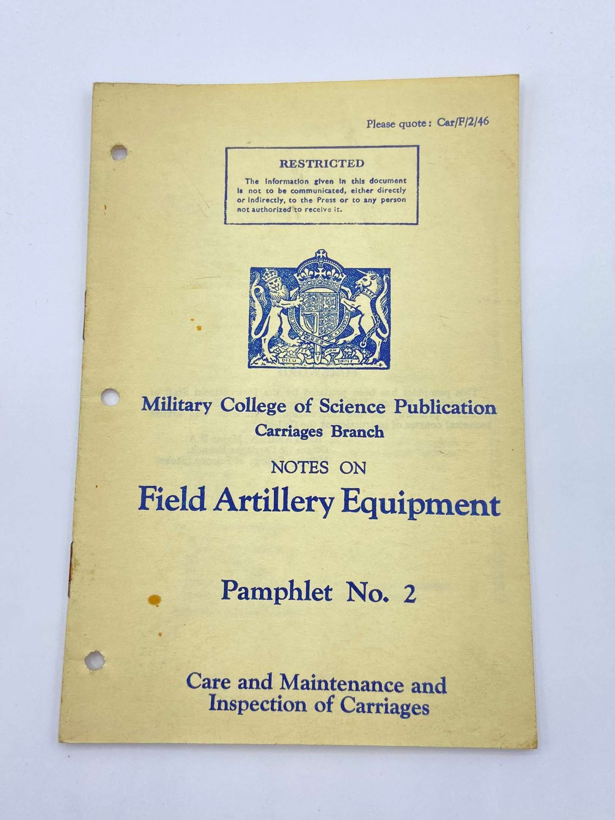 WW2 Military College Of Science Publication Inspection Of Carriages