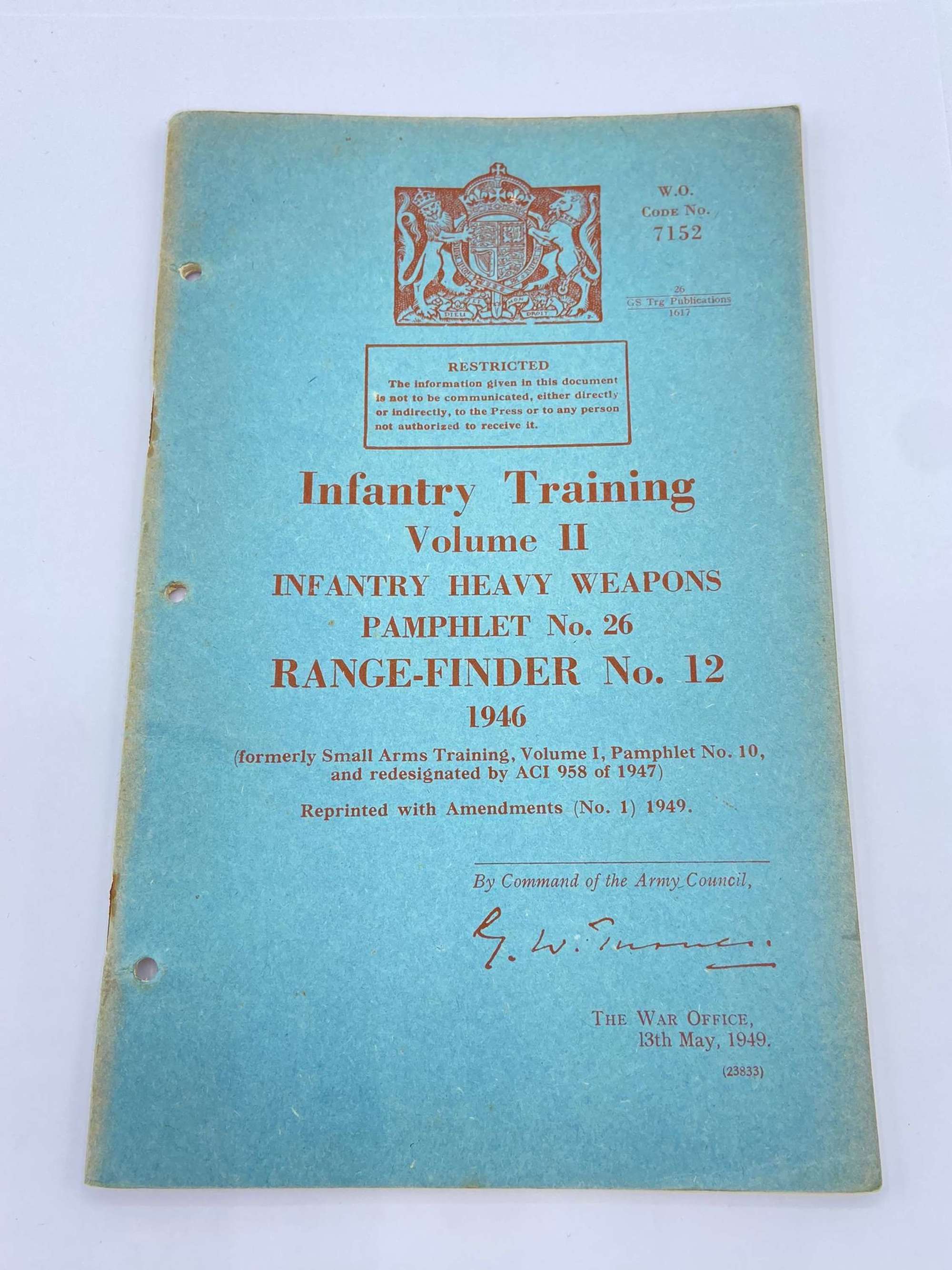 WW2 Infantry Heavy Weapons Training Pamphlet Rangefinder No.12 1946
