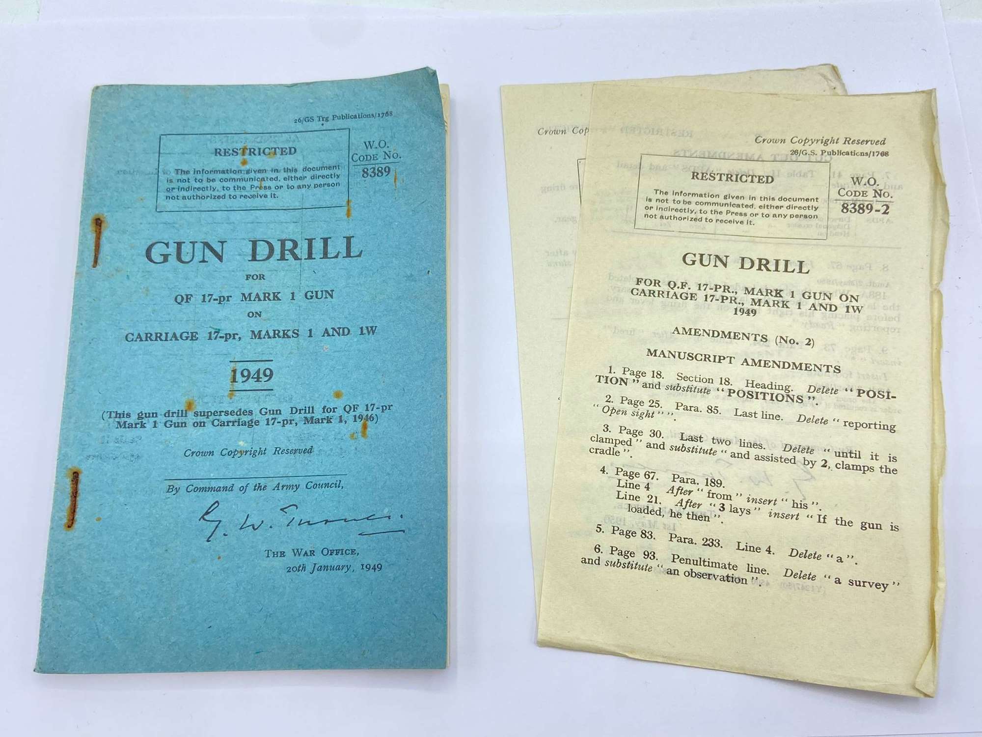 WW2 Gun Drill For QF 17 Pounder Mark 1 Gun & Carriages 1949 Pamphlet