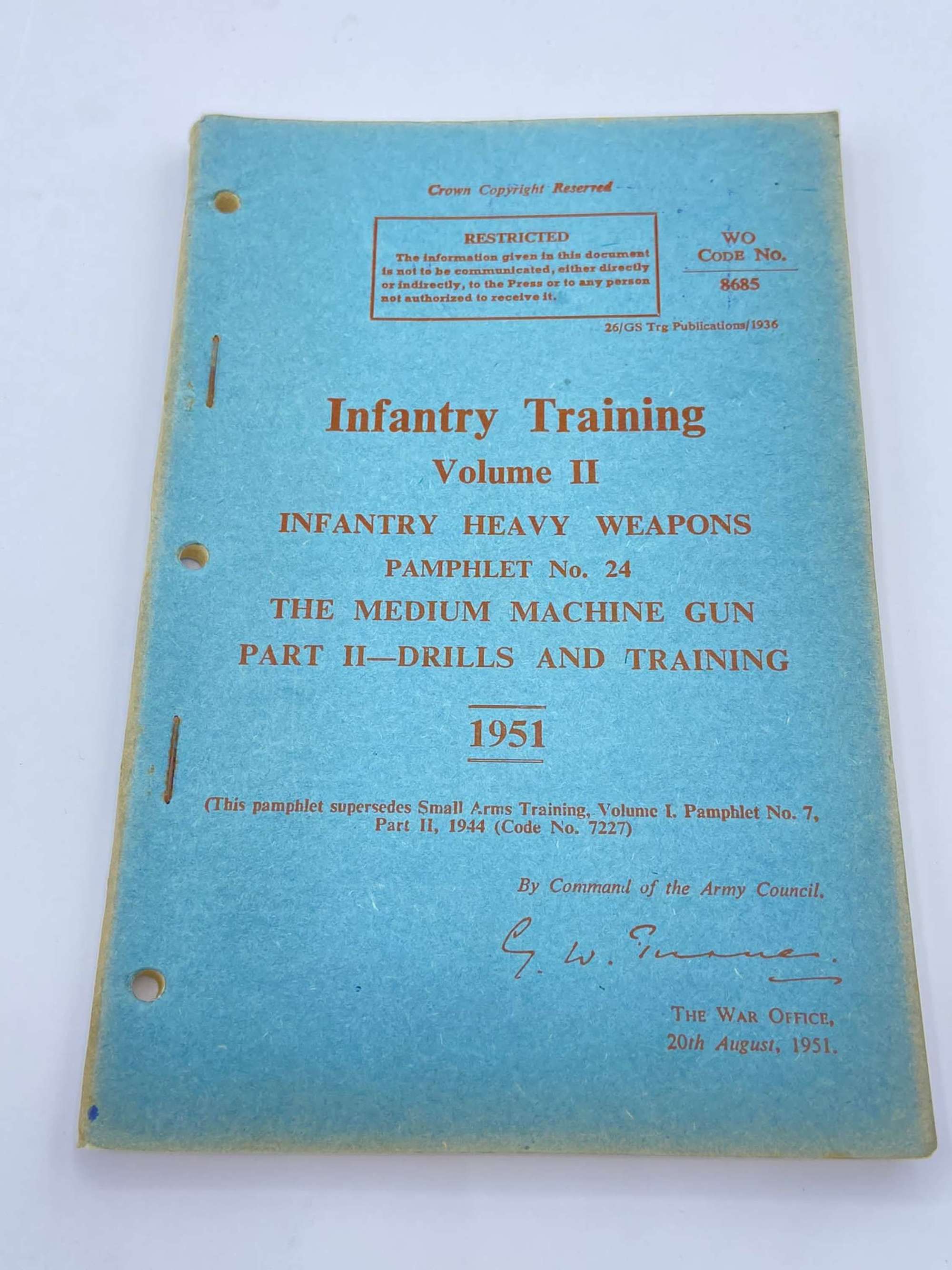 WW2 Infantry Heavy Weapons Med Machine Gun, Drills & Training Pamphlet