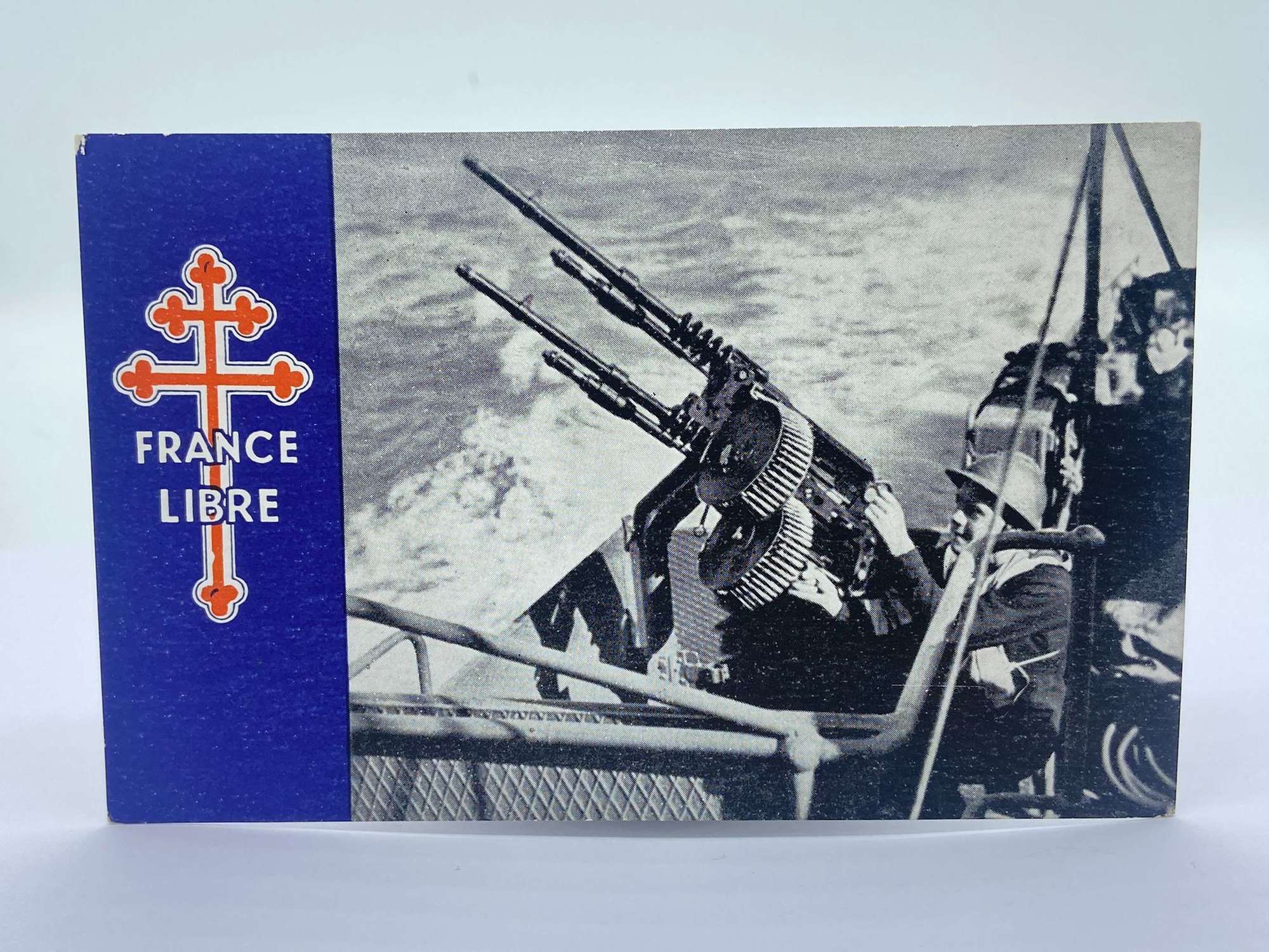 WW2 Free French Navy gunner - Anti-Aircraft Gun Position Postcard