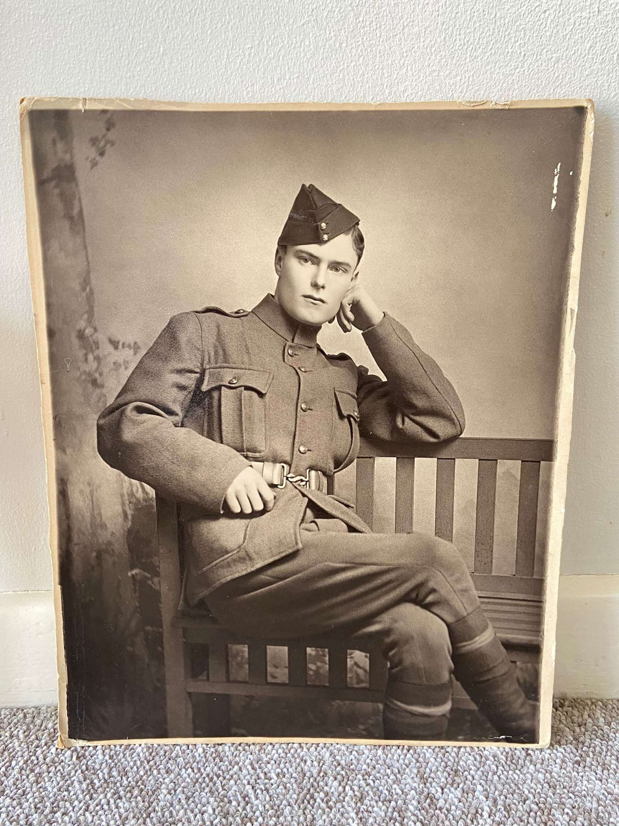 Large WW1 British Army Welch Regiment Soldier Portrait Photograph