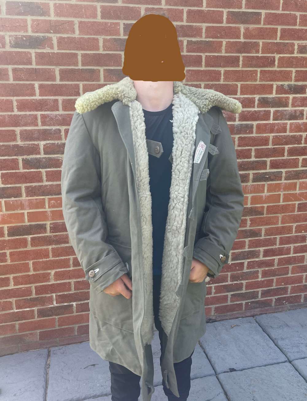 Swedish Army Issue Sheepskin Lined Canvas Coat - "O.S.B. Militar Utustningar - Extra Large