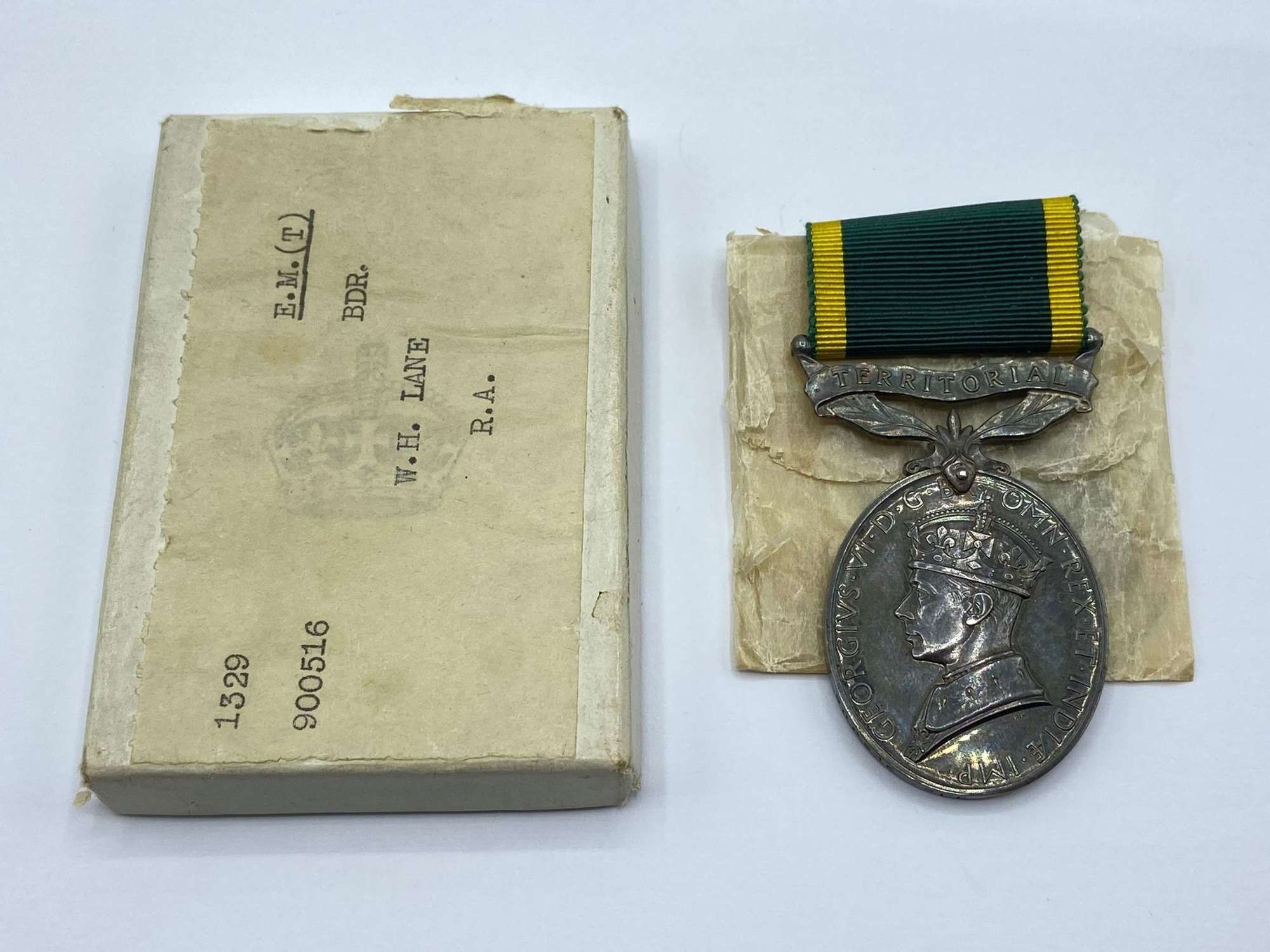 WW2 Territorial Efficiency Medal To BDR W H Lane Royal Field Artillery