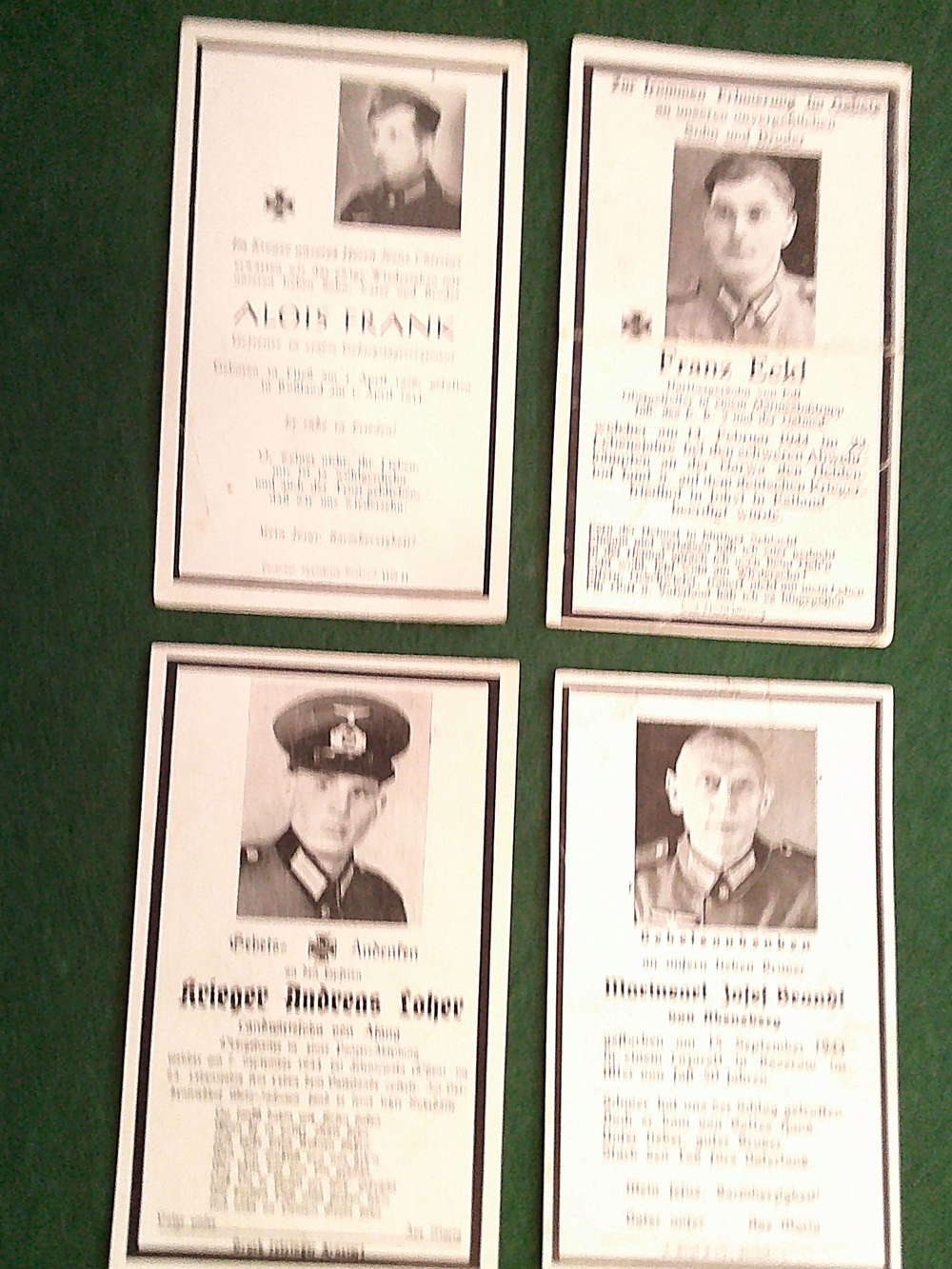 FOUR GERMAN WORLD WAR 2 MEMORIAL CARDS ALL DATED.FREE POST