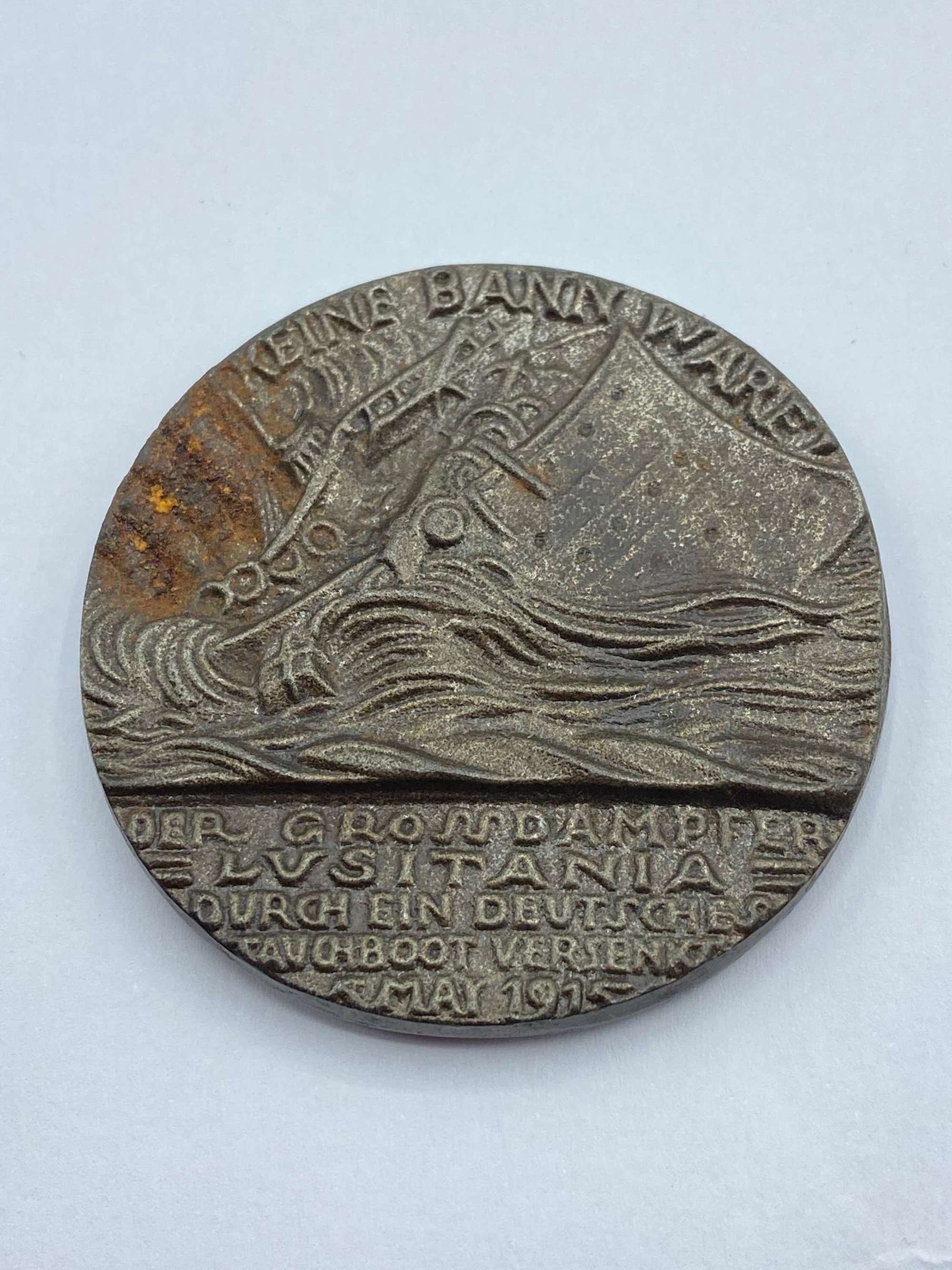 WW1 German 1915 Commemorative Sinking Of The Lusitania Cast Iron Medal
