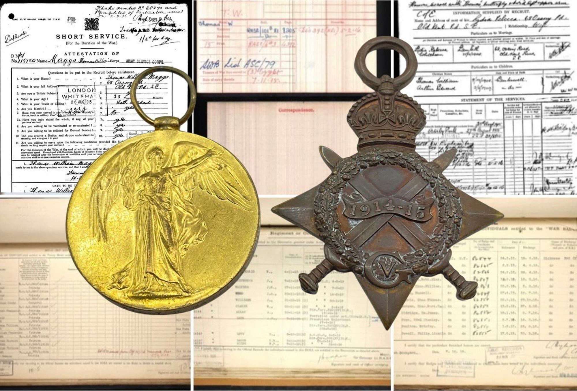 WW1 Victory Medal & 1914-15 Star Duo Thomas Maggs ASC Wounded In Egypt