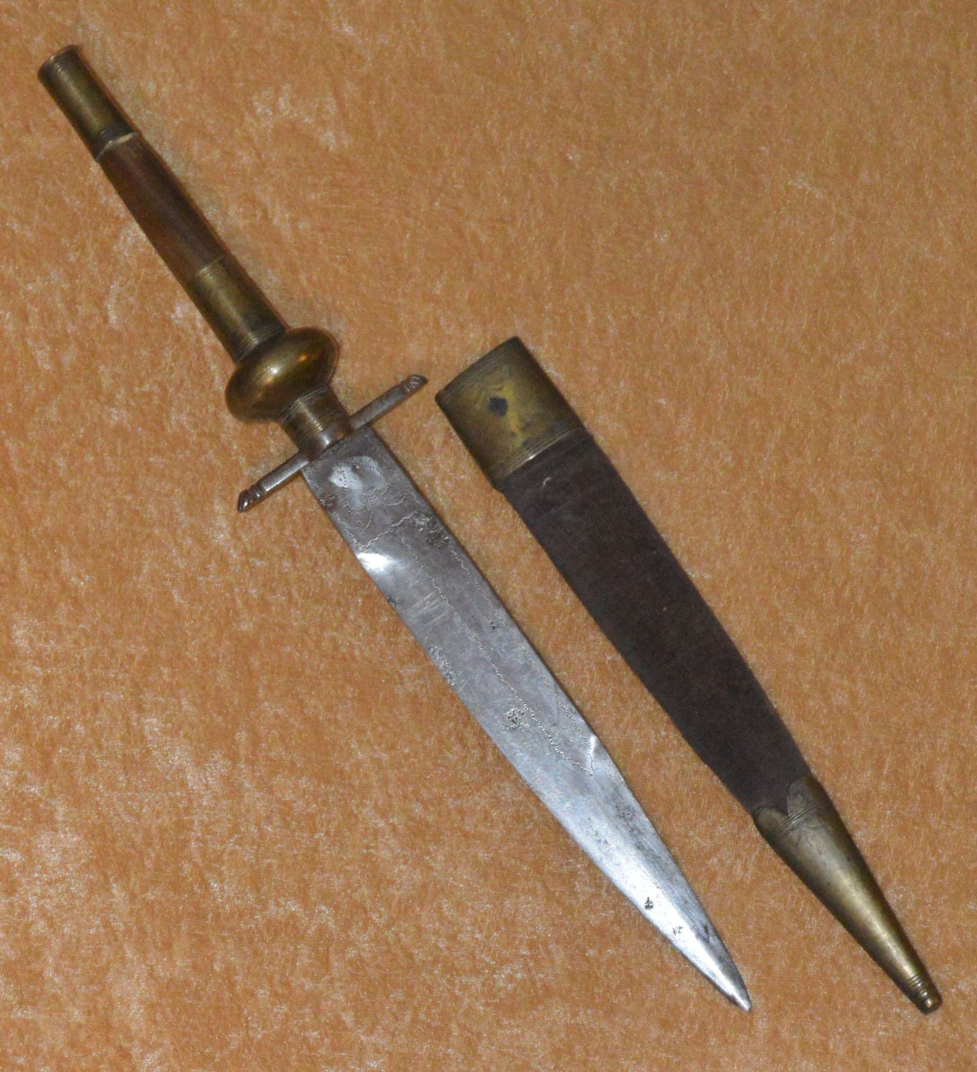 ﻿Spanish Plug Bayonet with Scabbard, Mid-19th C