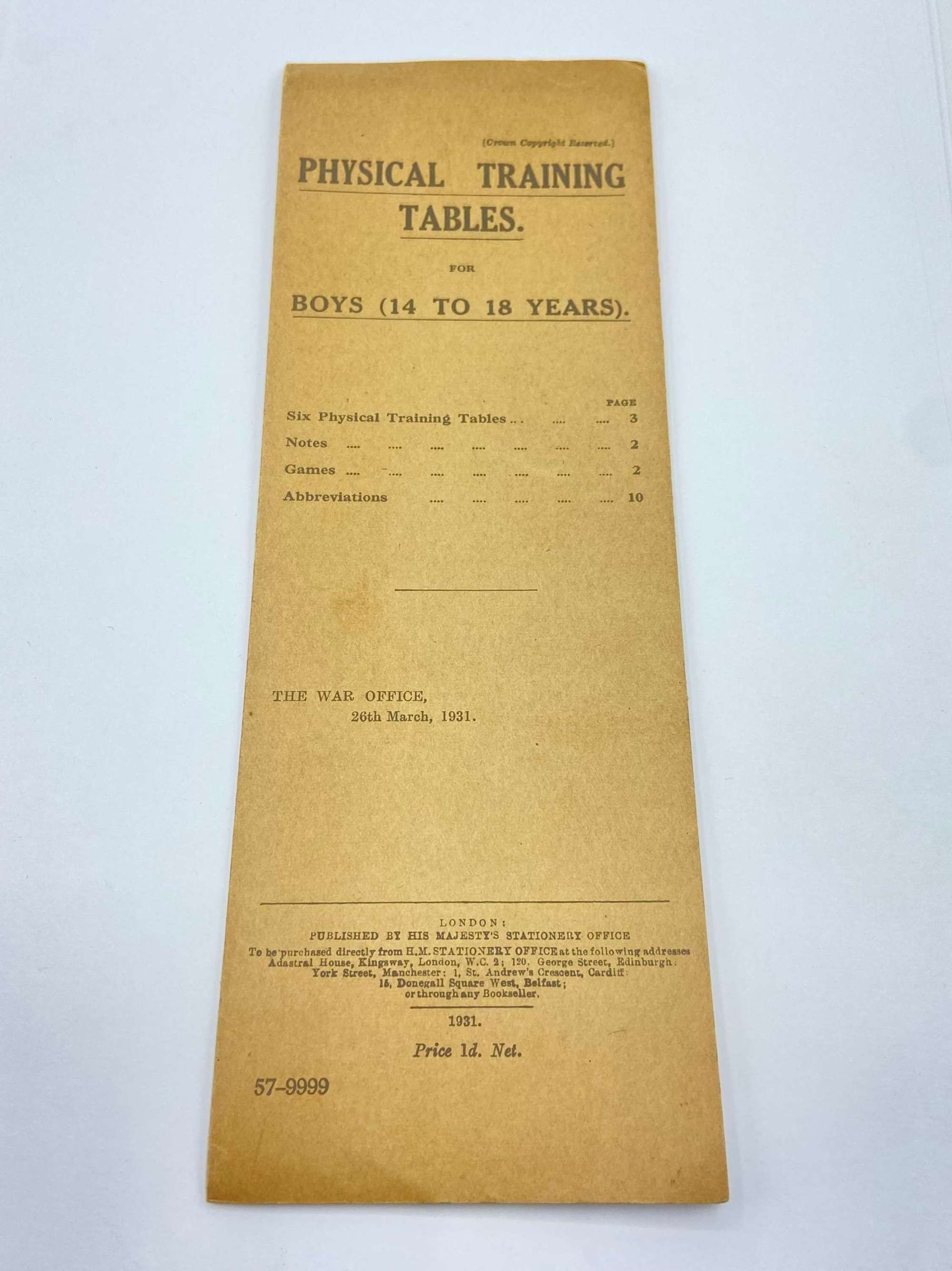 WW2 British Army Physical Training Tables For Boys 14 to 18 Years