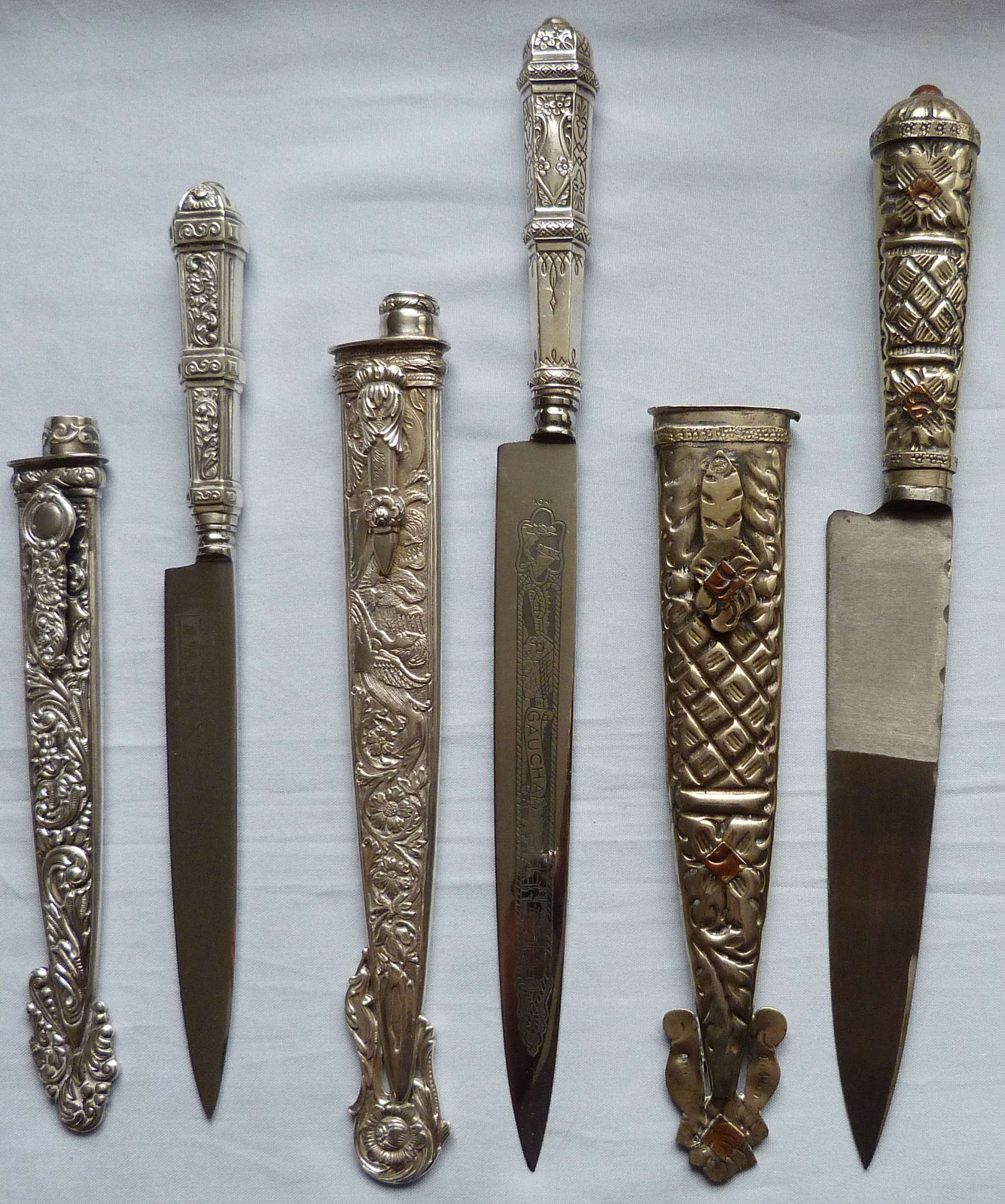 Set of Three Vintage South American Silver Gaucho Knives