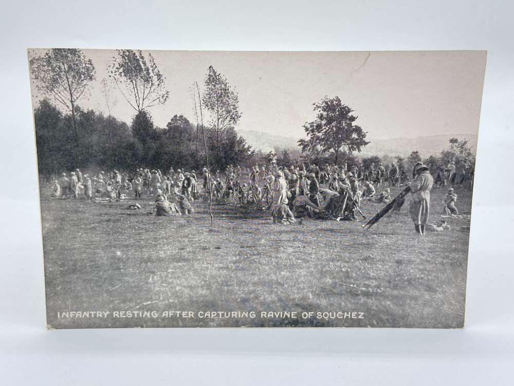 WW1 French Inf Resting After Capture Of Ravine Of Souchez Postcard