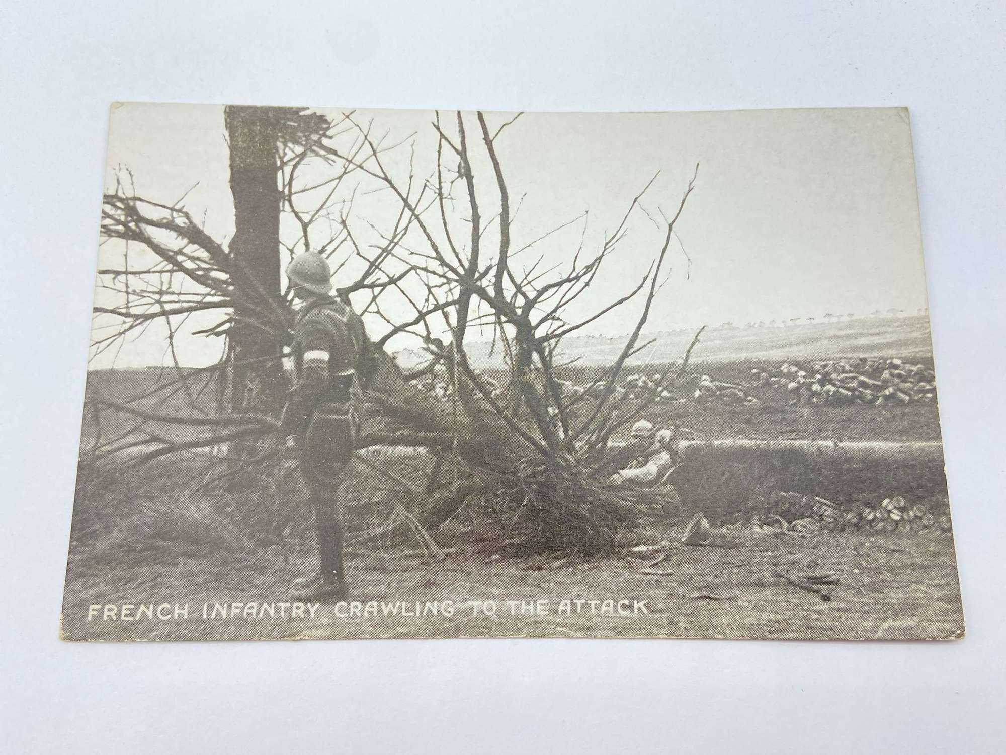 WW1 French Infantry Crawling To The Attack Photographic Postcard