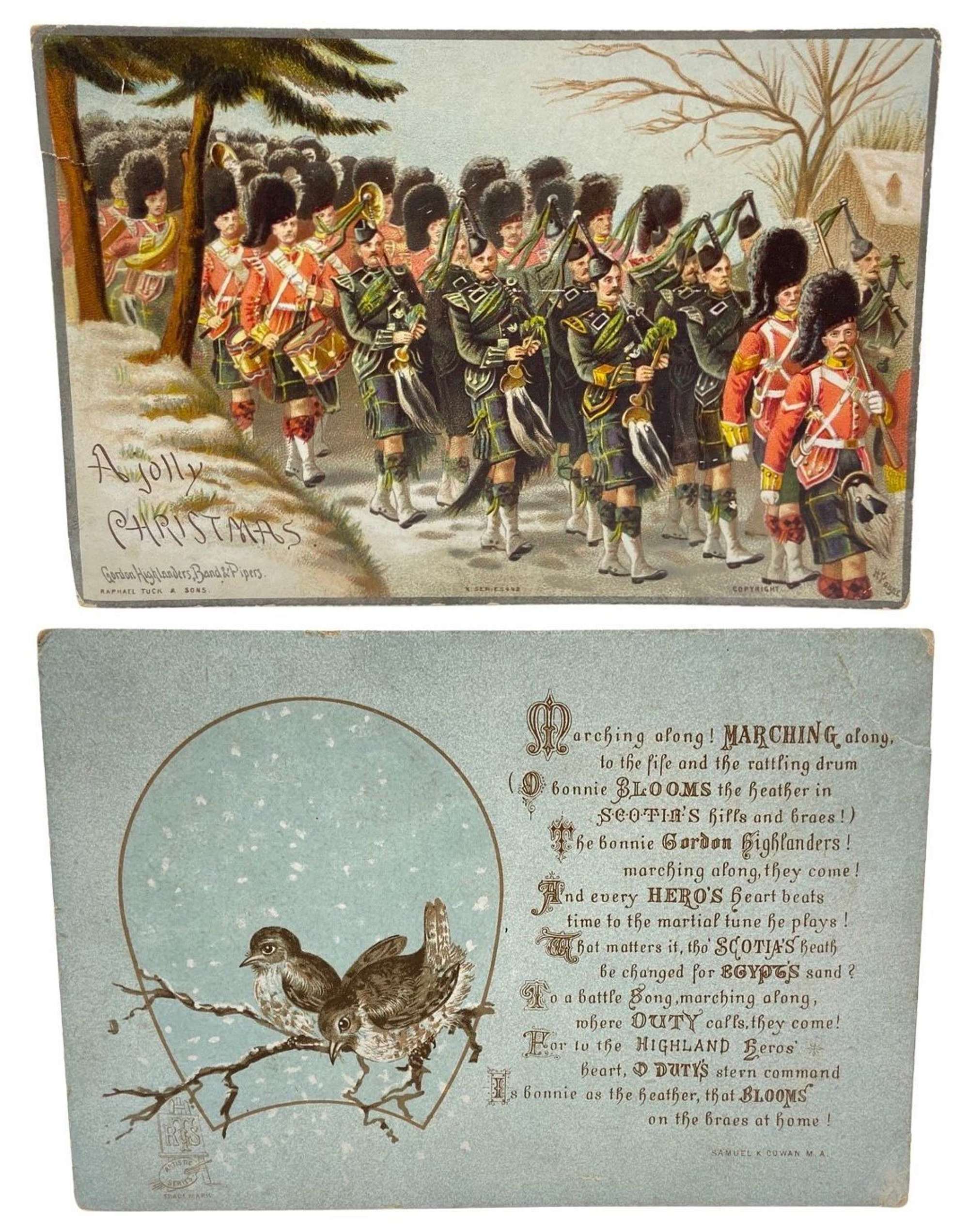 WW1 Gordon Highlanders Band & Pipers Christmas Greetings Card