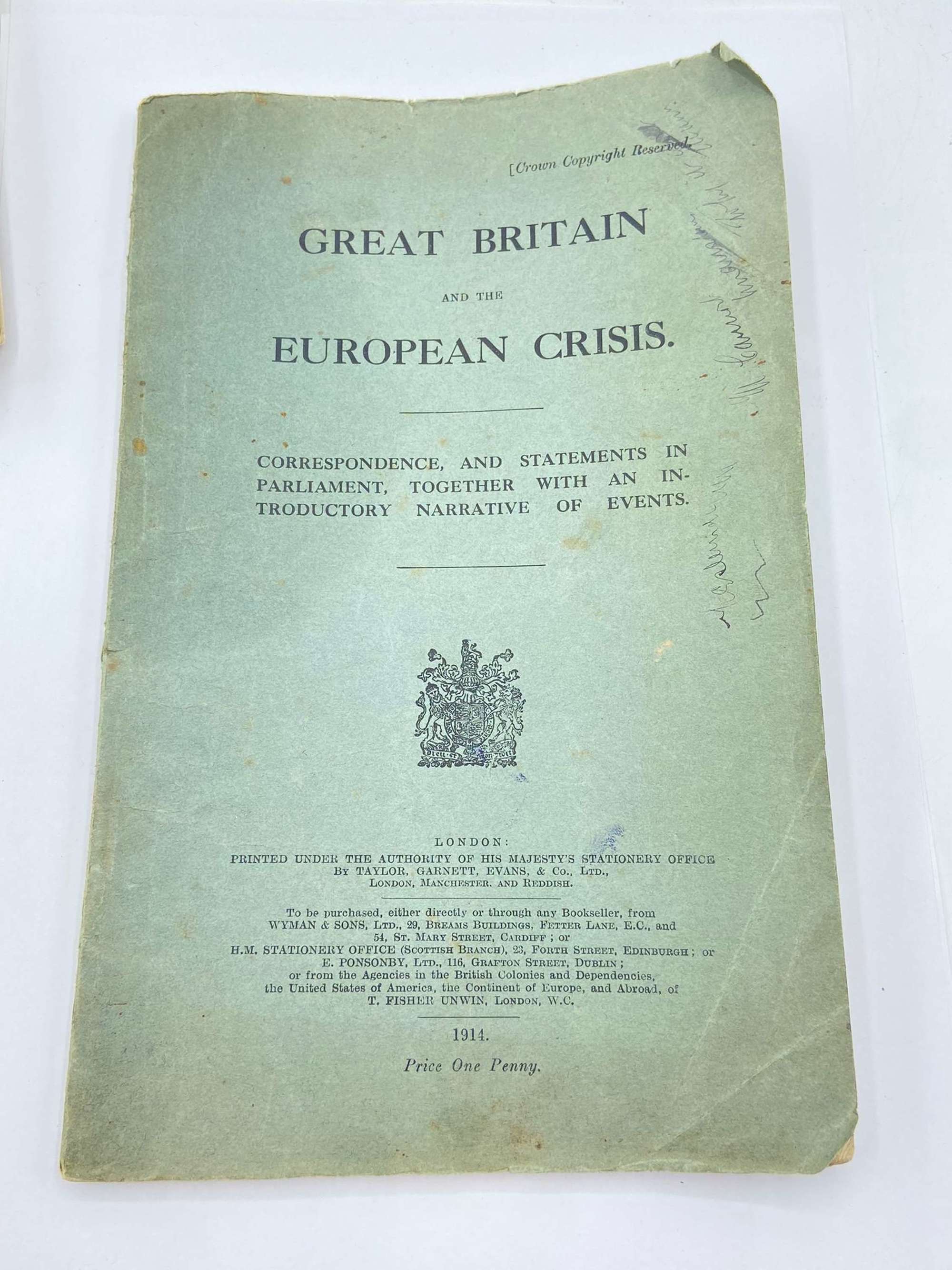 WW1 Great Britain And The European Crisis Correspondence Publication
