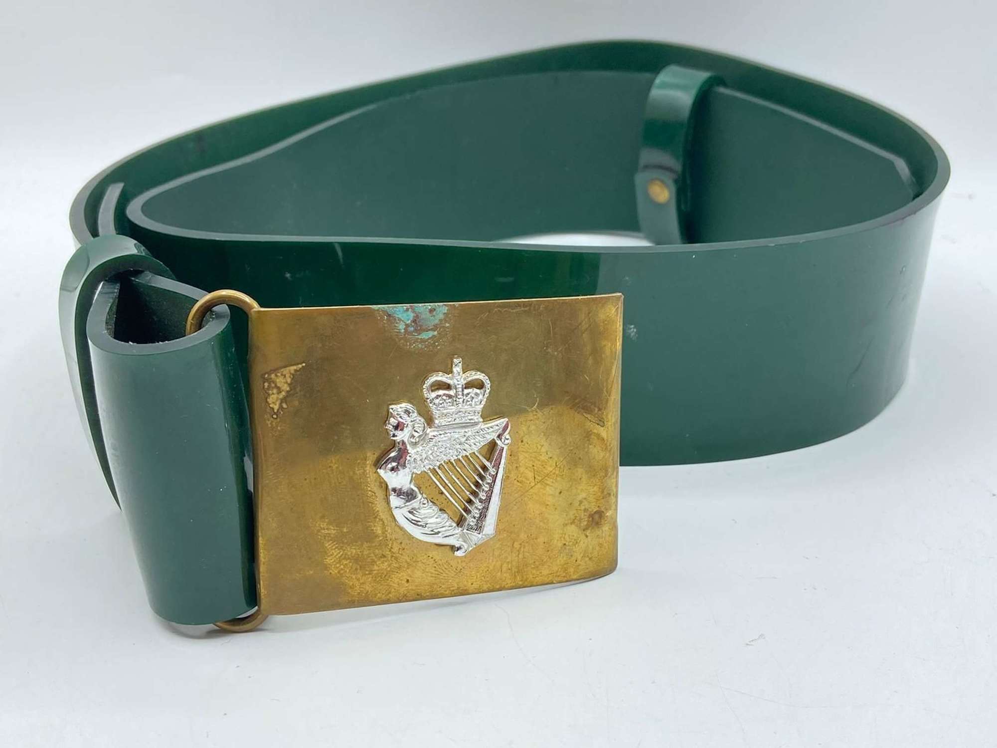 Post WW2 Green PVC Belt & Royal Irish Regiment Buckle to Sgt R M Byrne