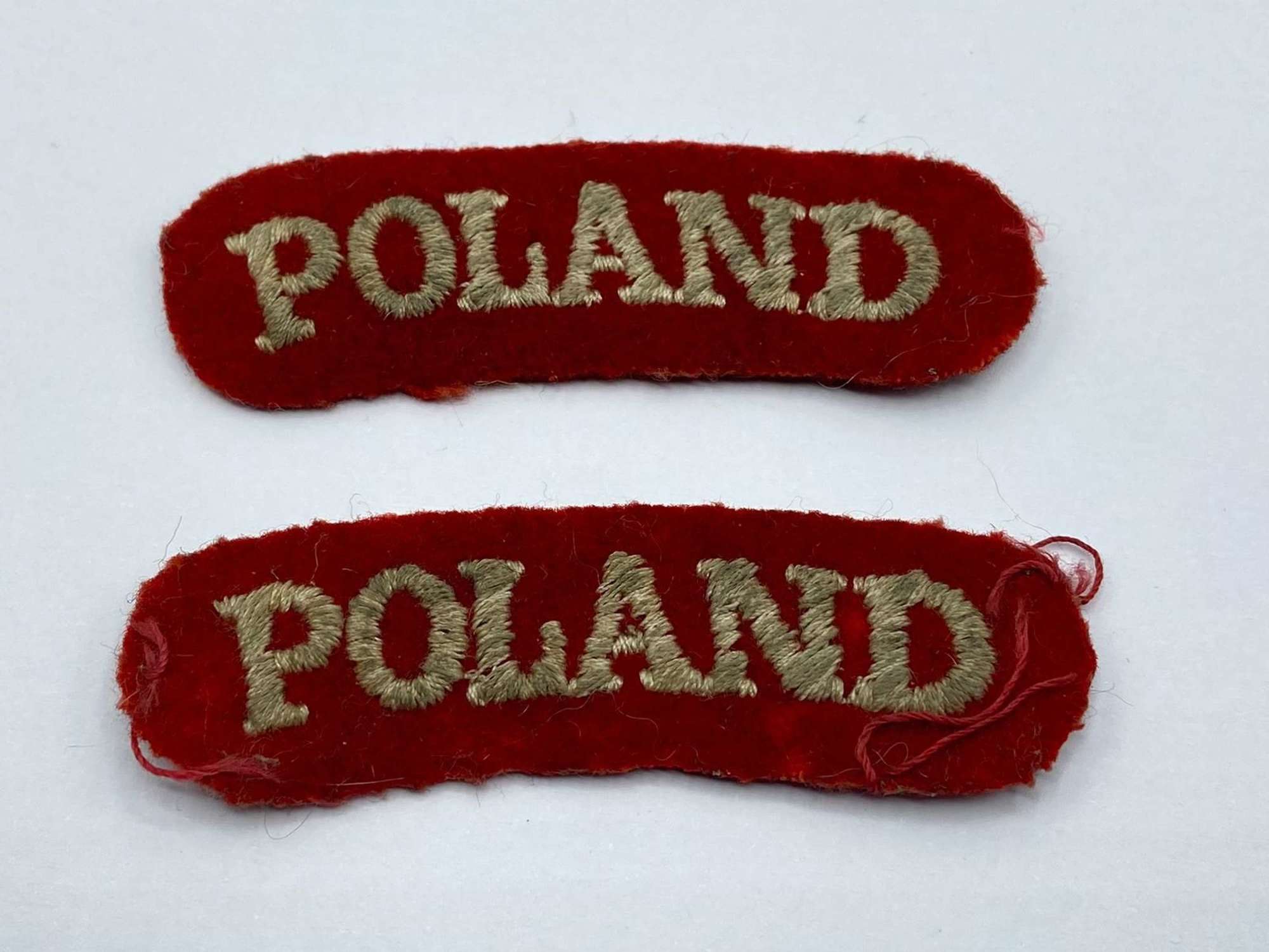Pair Of WW2 Exiled Polish Army Embroidered Shoulder Titles