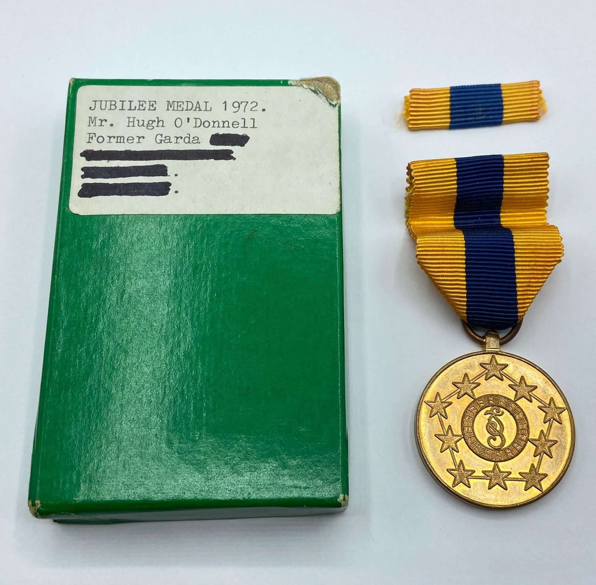 Irish 1922-72 Garda Siochana Jubilee Medal & Box To Hugh O’Donnell