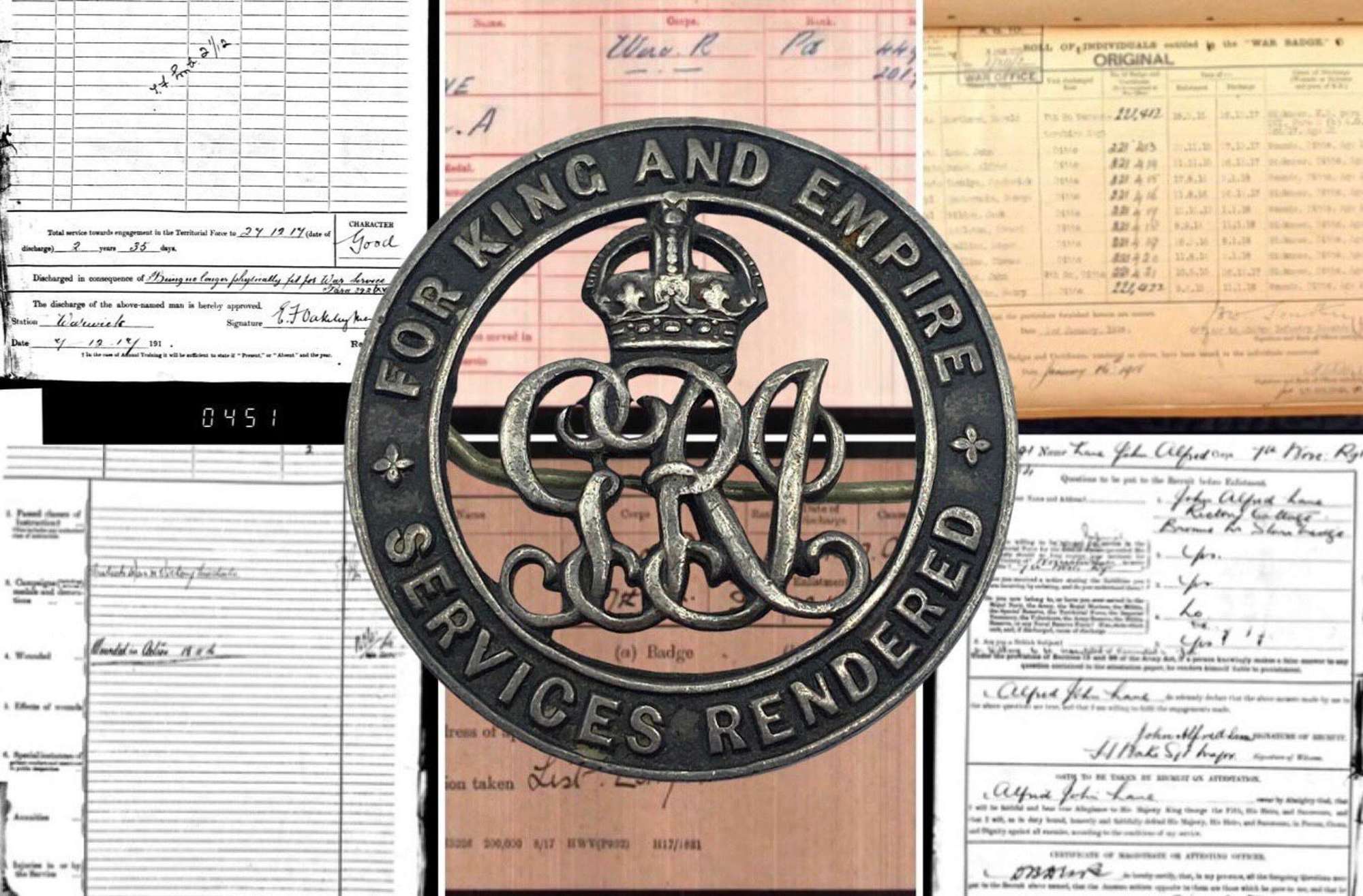 WW1 British Silver War Wounded Badge To John A Lane Royal Warwickshire