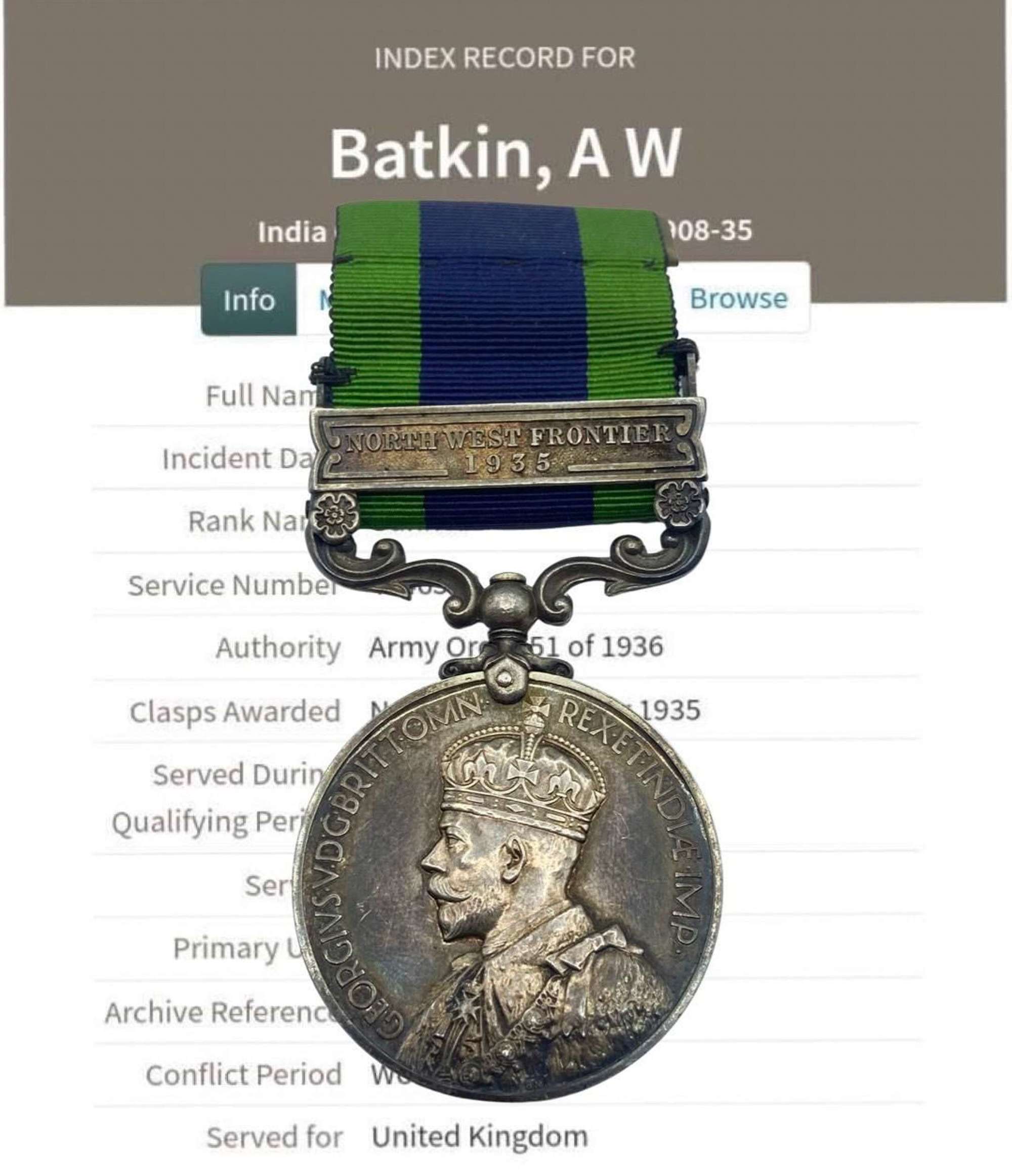 India General Service Medal 1908-35 With North West Frontier Bar