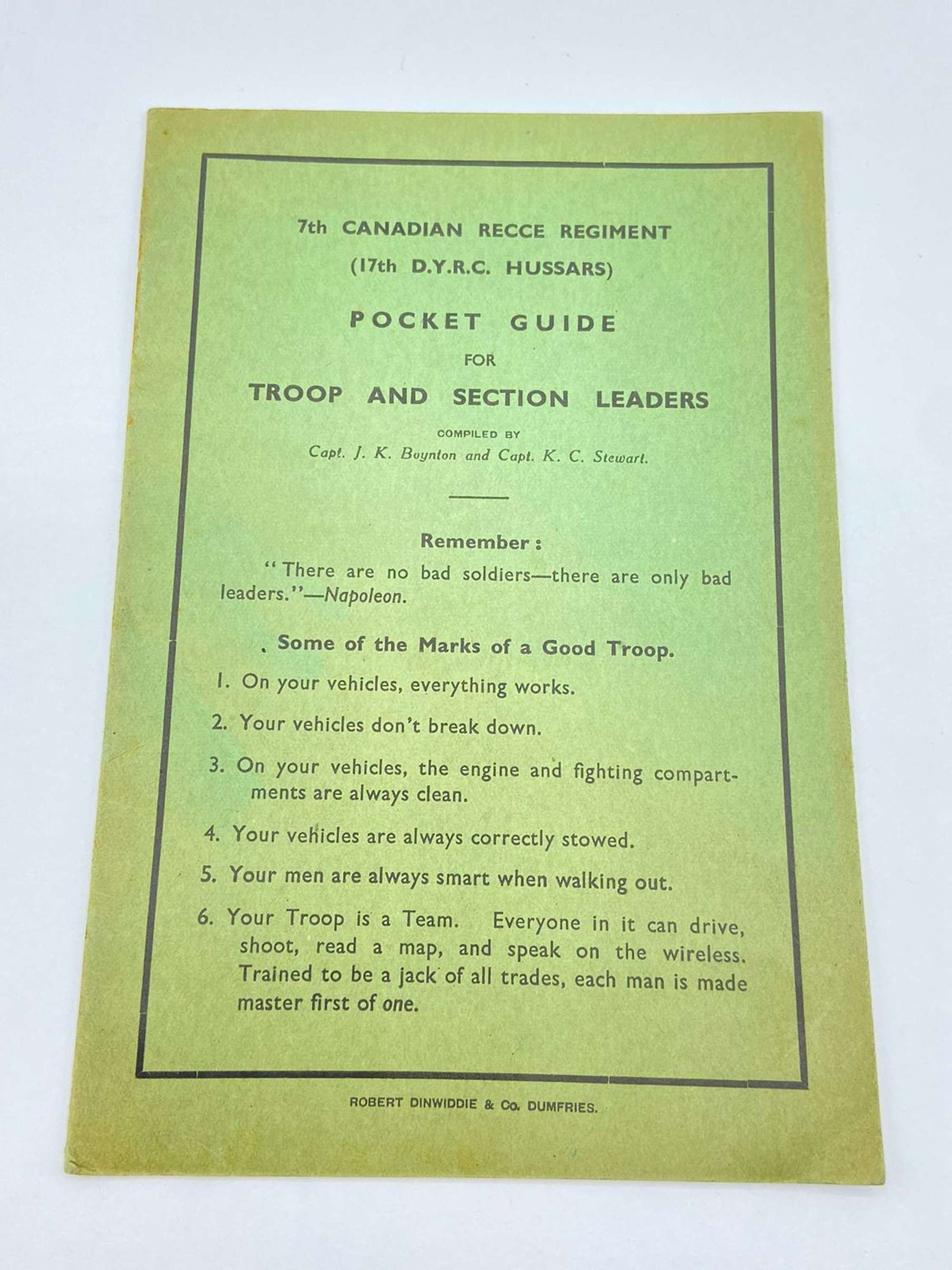 WW2 7th Canadian Recce Reg Pocket Guide For Troop & Section Leaders